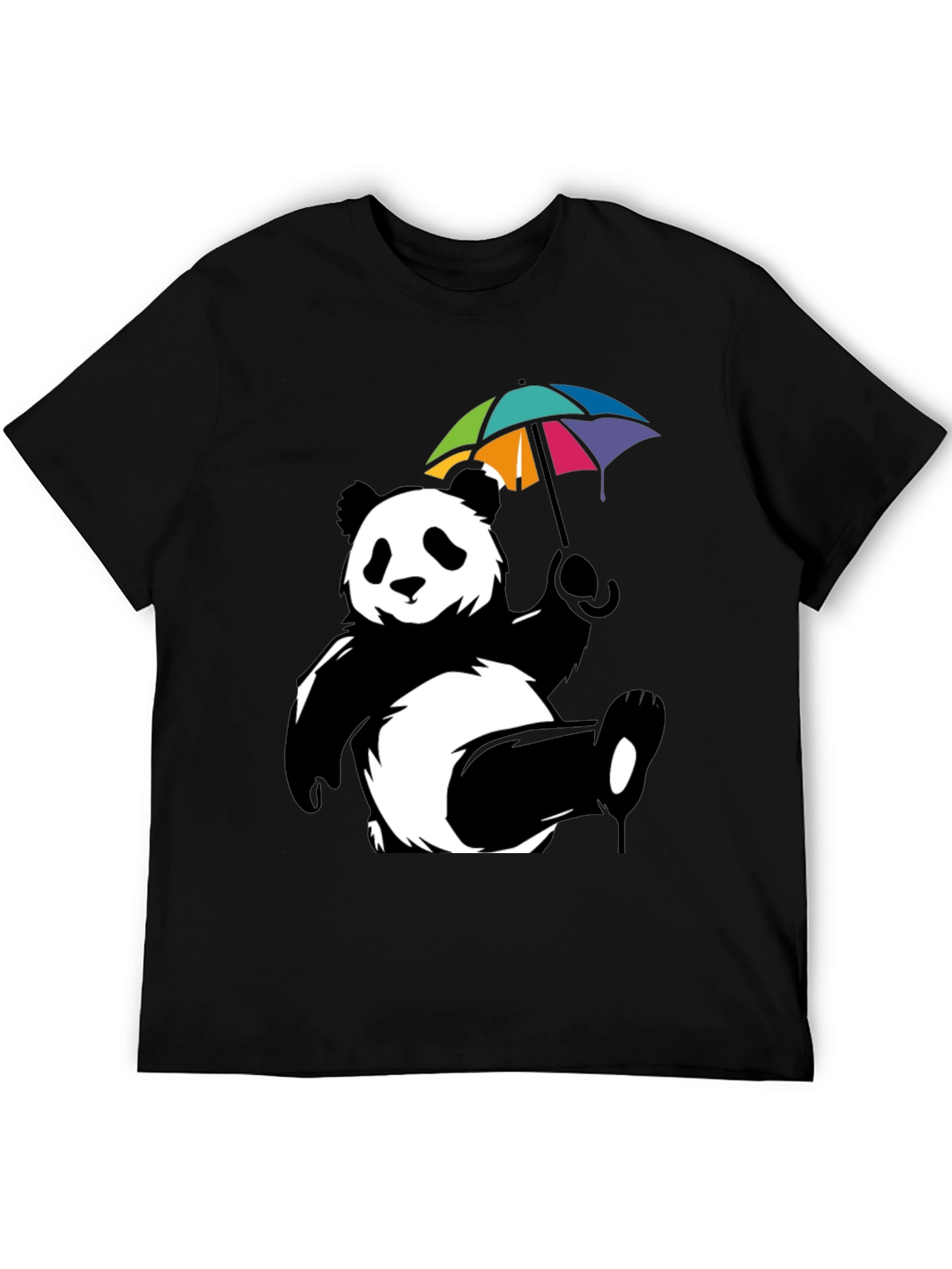 Panda Bear Umbrella Graphic Tee - Mens Black T-Shirt