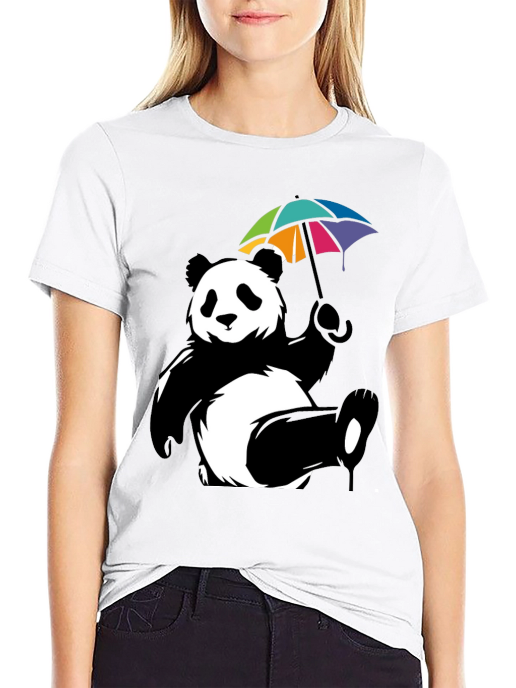 Panda Bear Umbrella Graphic Tee - Mens Black T-Shirt