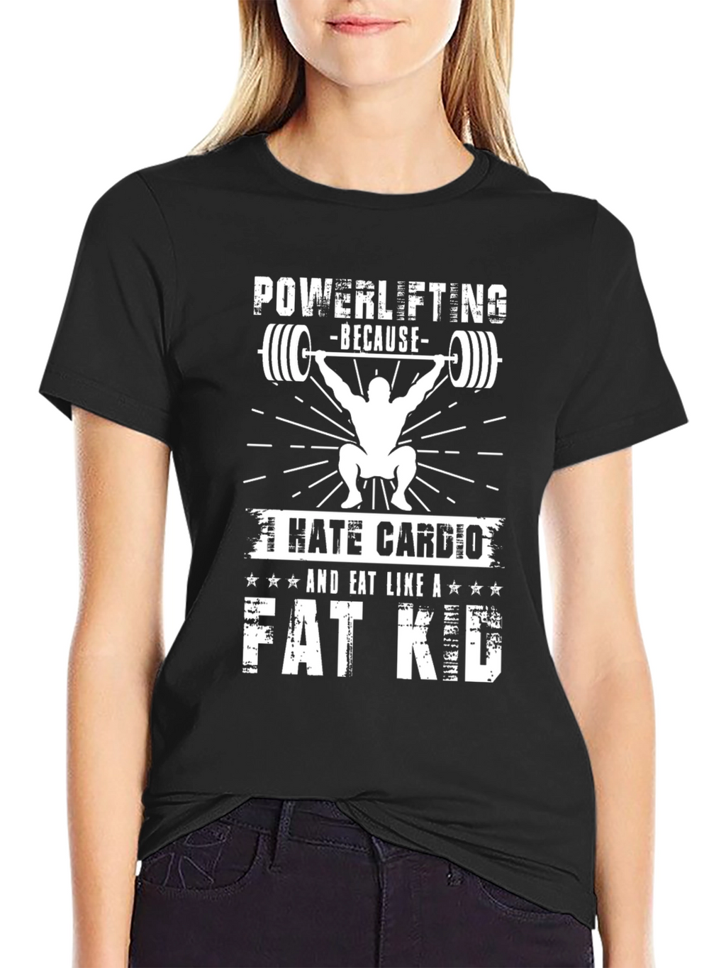 Powerlifting Fat Kid Black Graphic T-Shirt