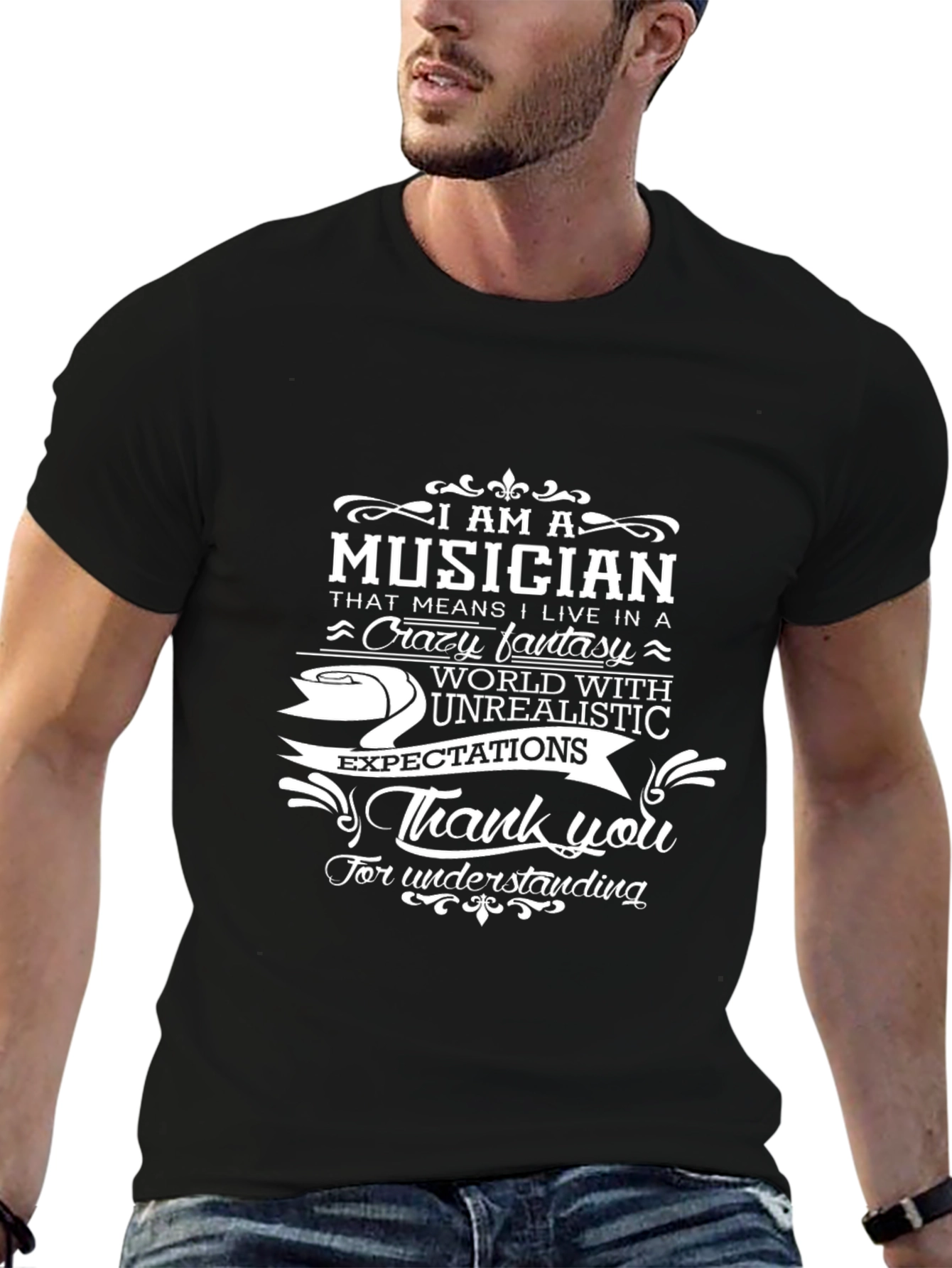 Musician Novelty T-Shirt: Crazy Fantasy World