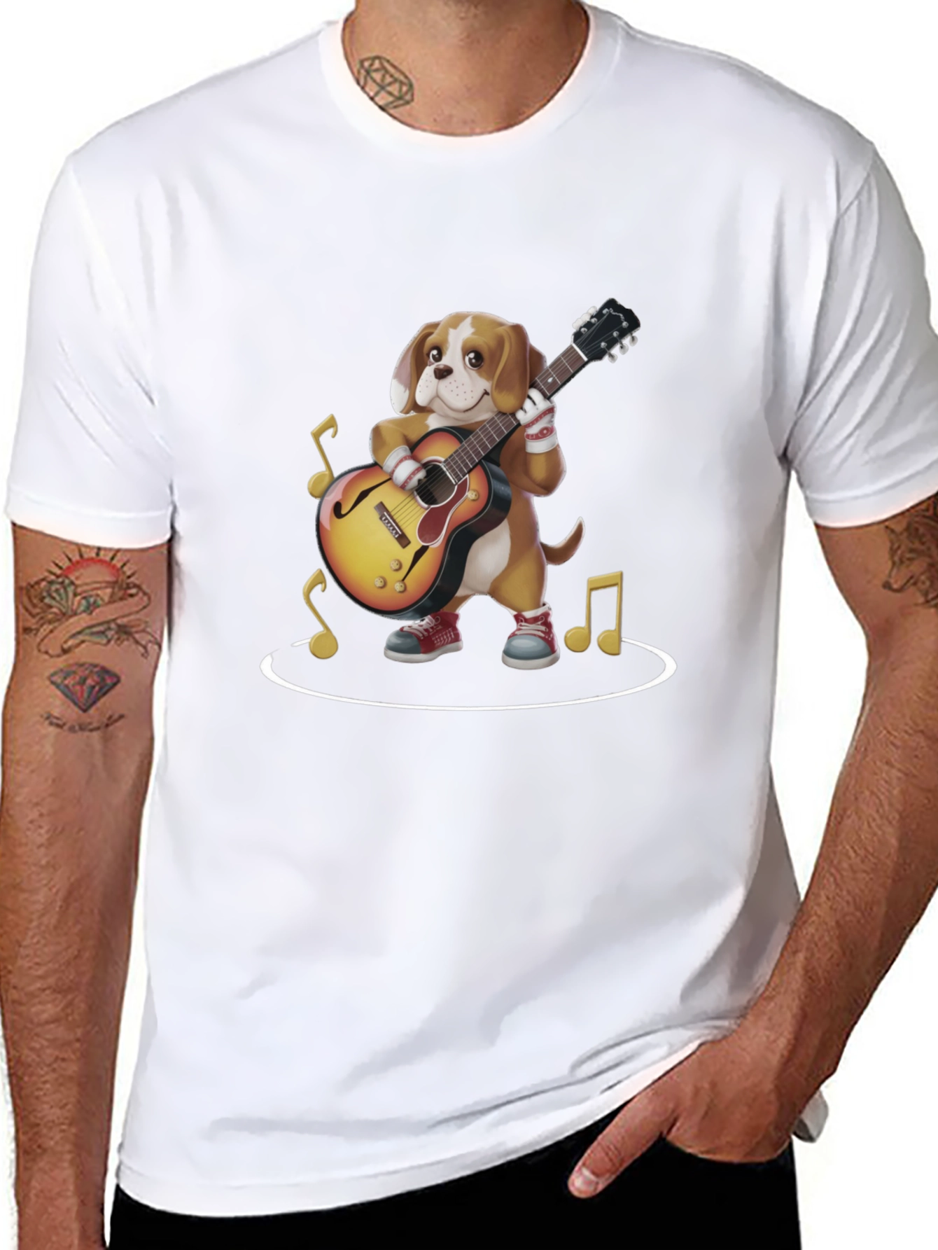 Dog Playing Guitar Graphic Tee