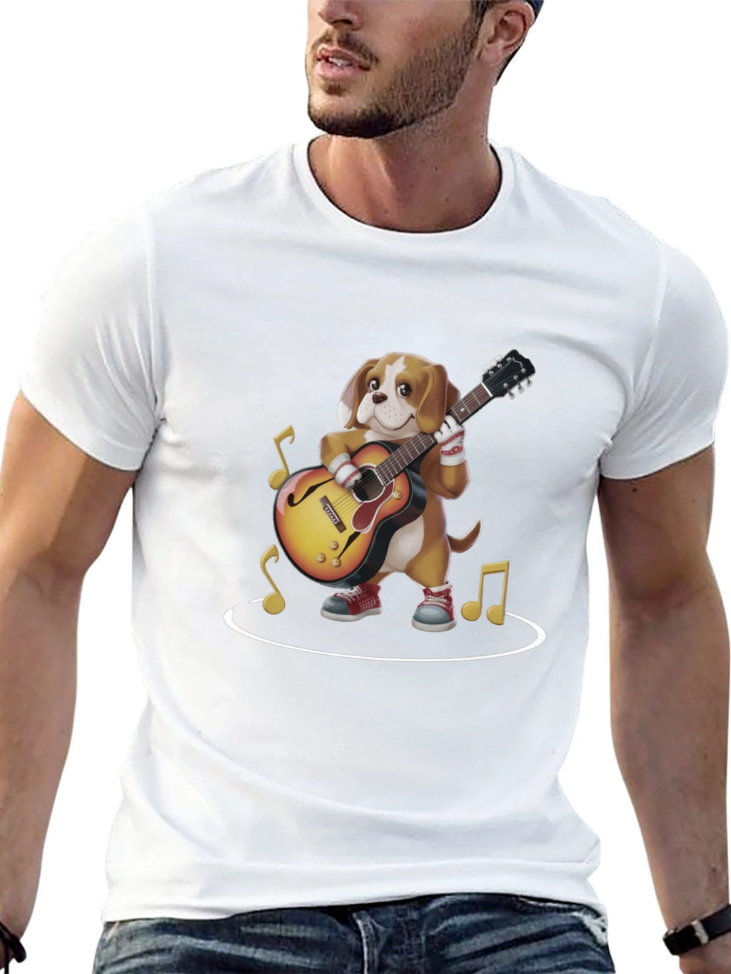 Dog Playing Guitar Graphic Tee