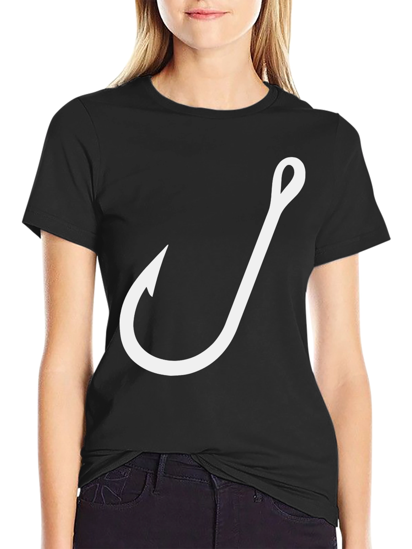 Fishing Hook Graphic T-Shirt - Black Crew Neck Tee