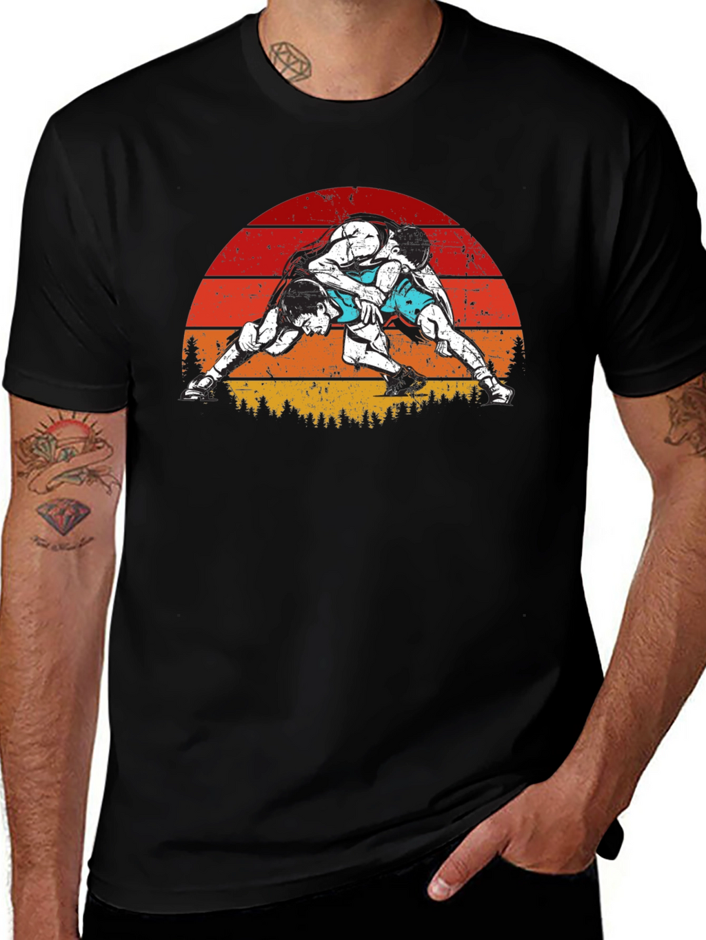 Wrestling Sunset Graphic T-Shirt