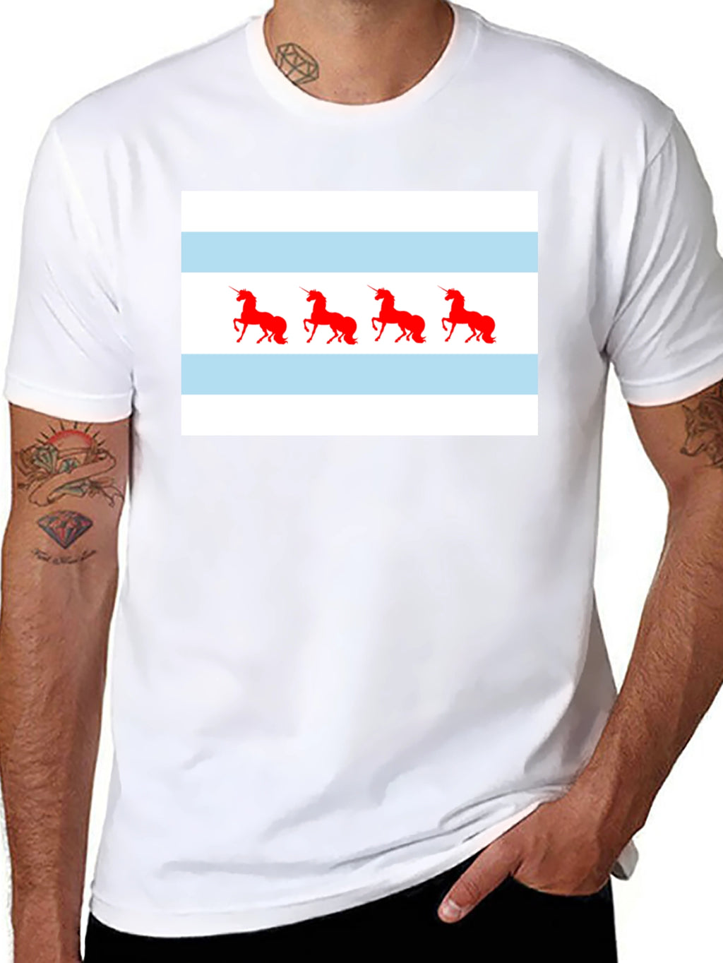 Unicorn Chicago Flag T-Shirt - Black