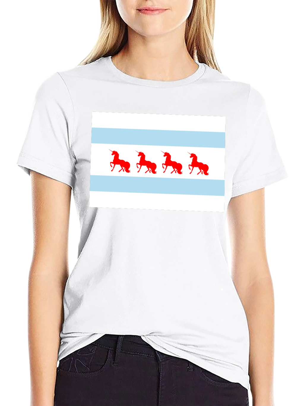 Unicorn Chicago Flag T-Shirt - Black