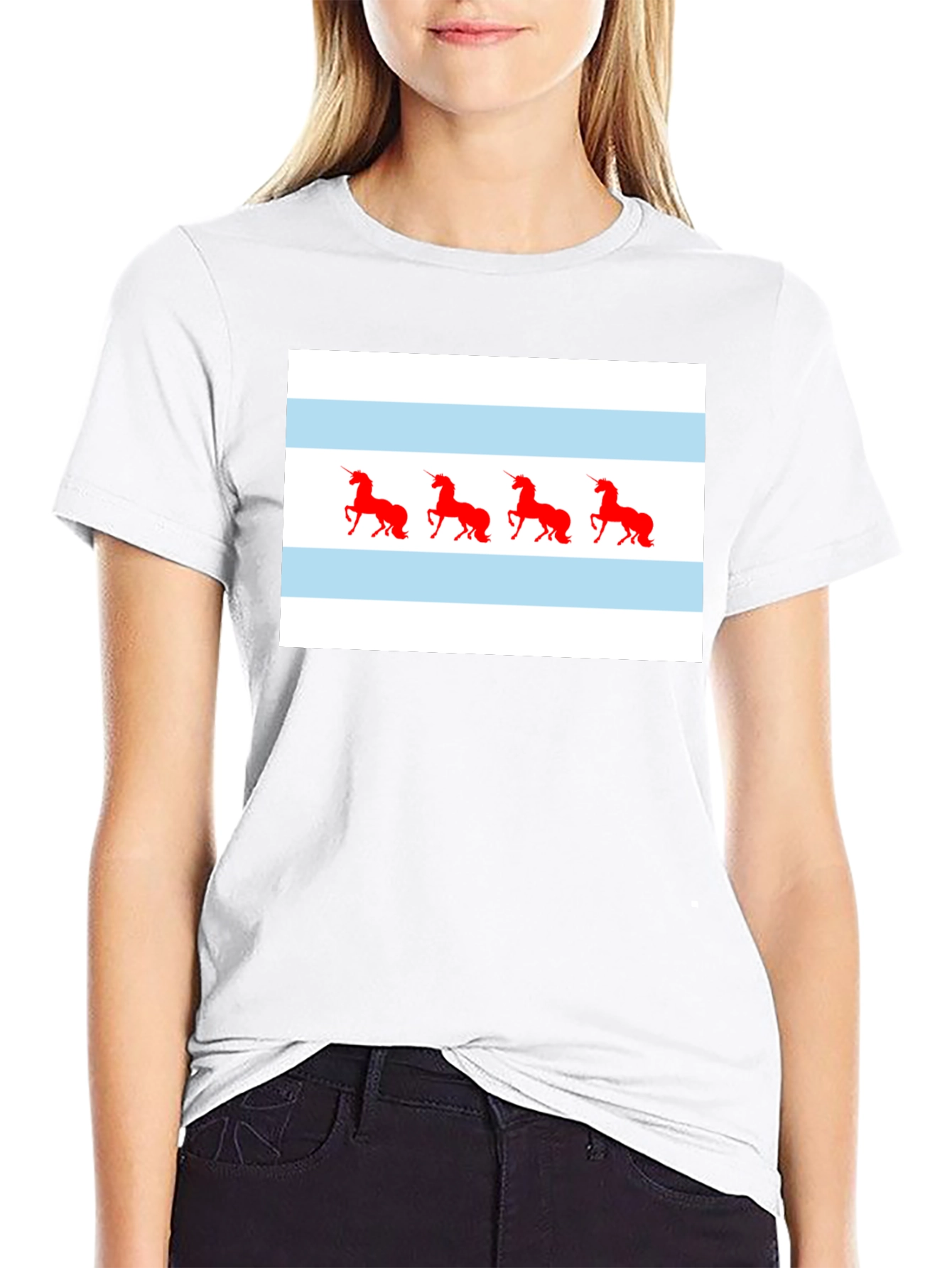 Unicorn Chicago Flag T-Shirt - Black