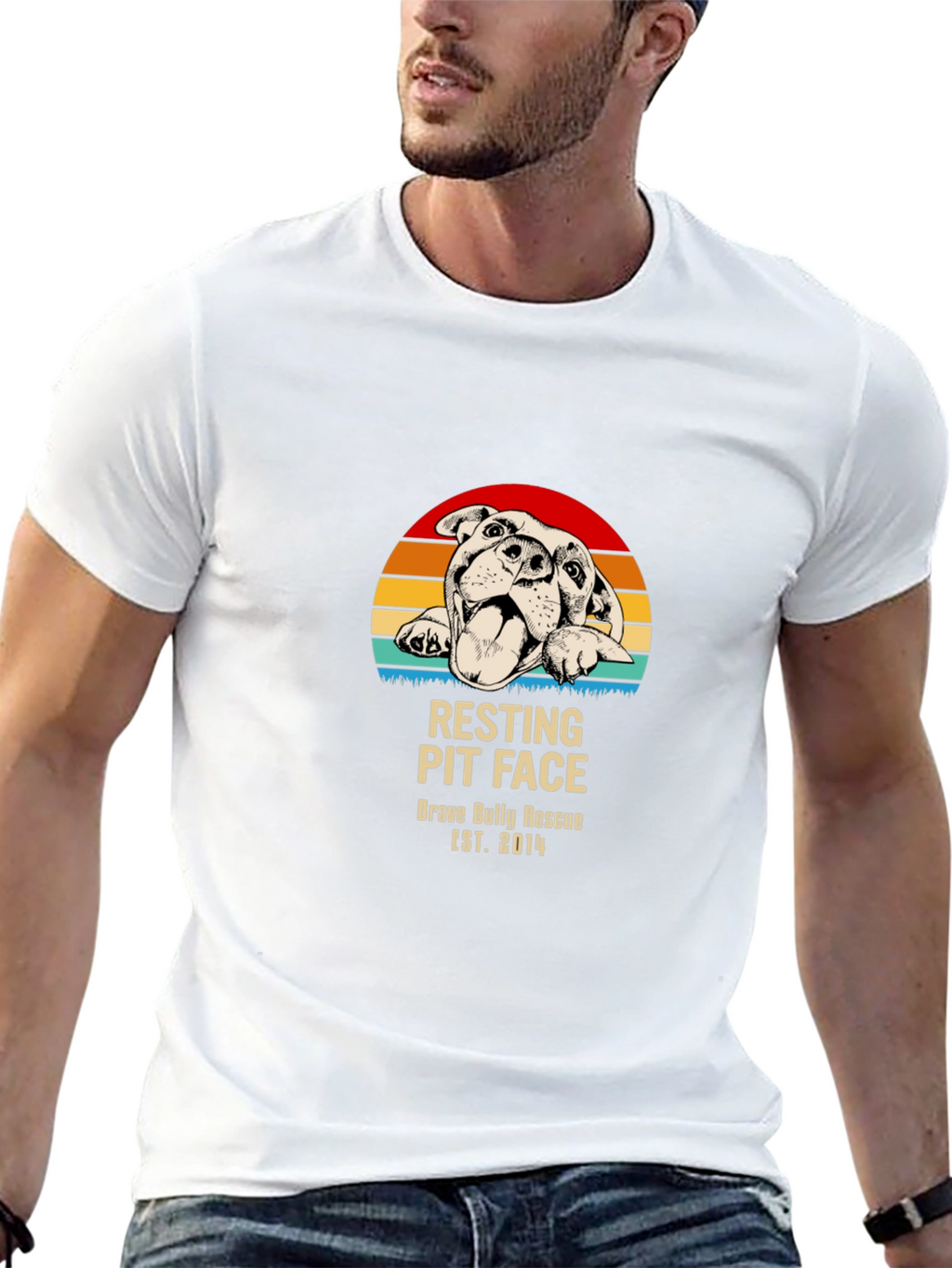 Resting Pit Face T-Shirt – Retro Bully Rescue Dog Graphic Tee