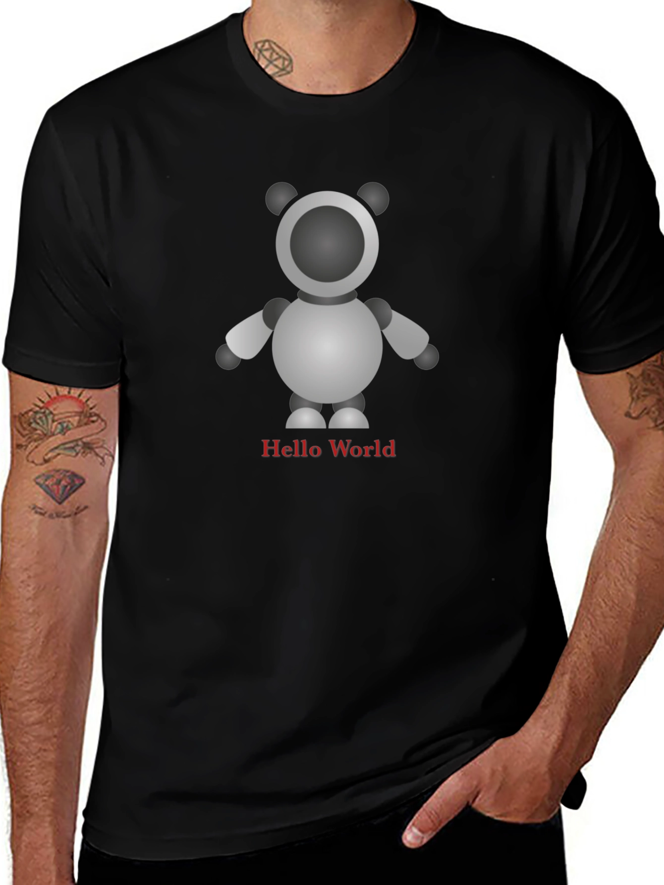 Robot Hello World Black T-Shirt
