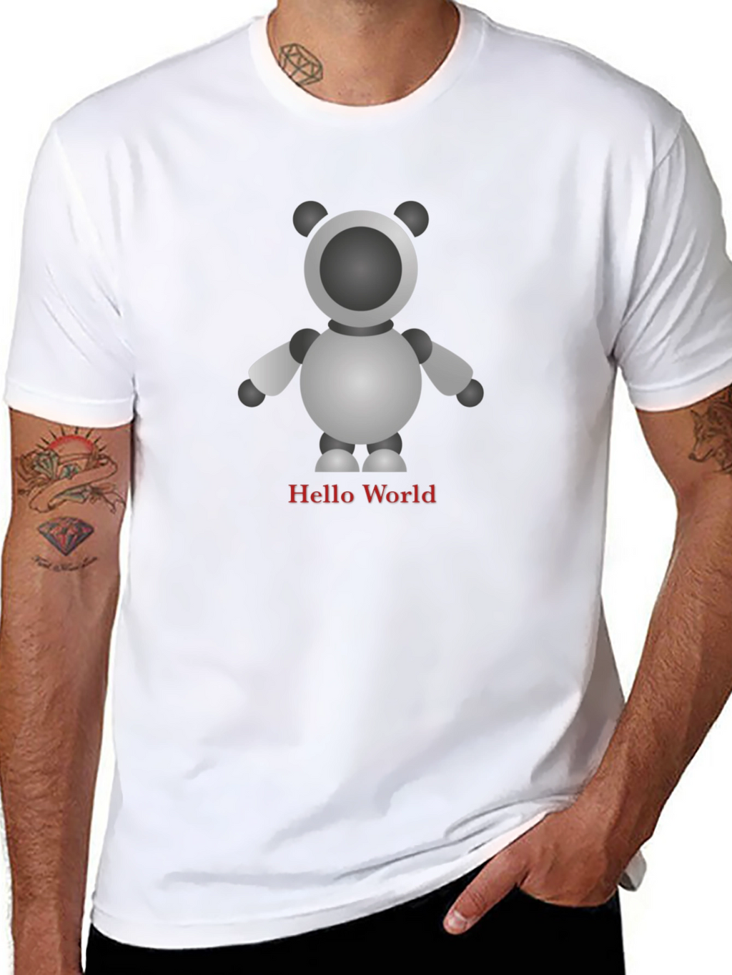 Robot Hello World Black T-Shirt