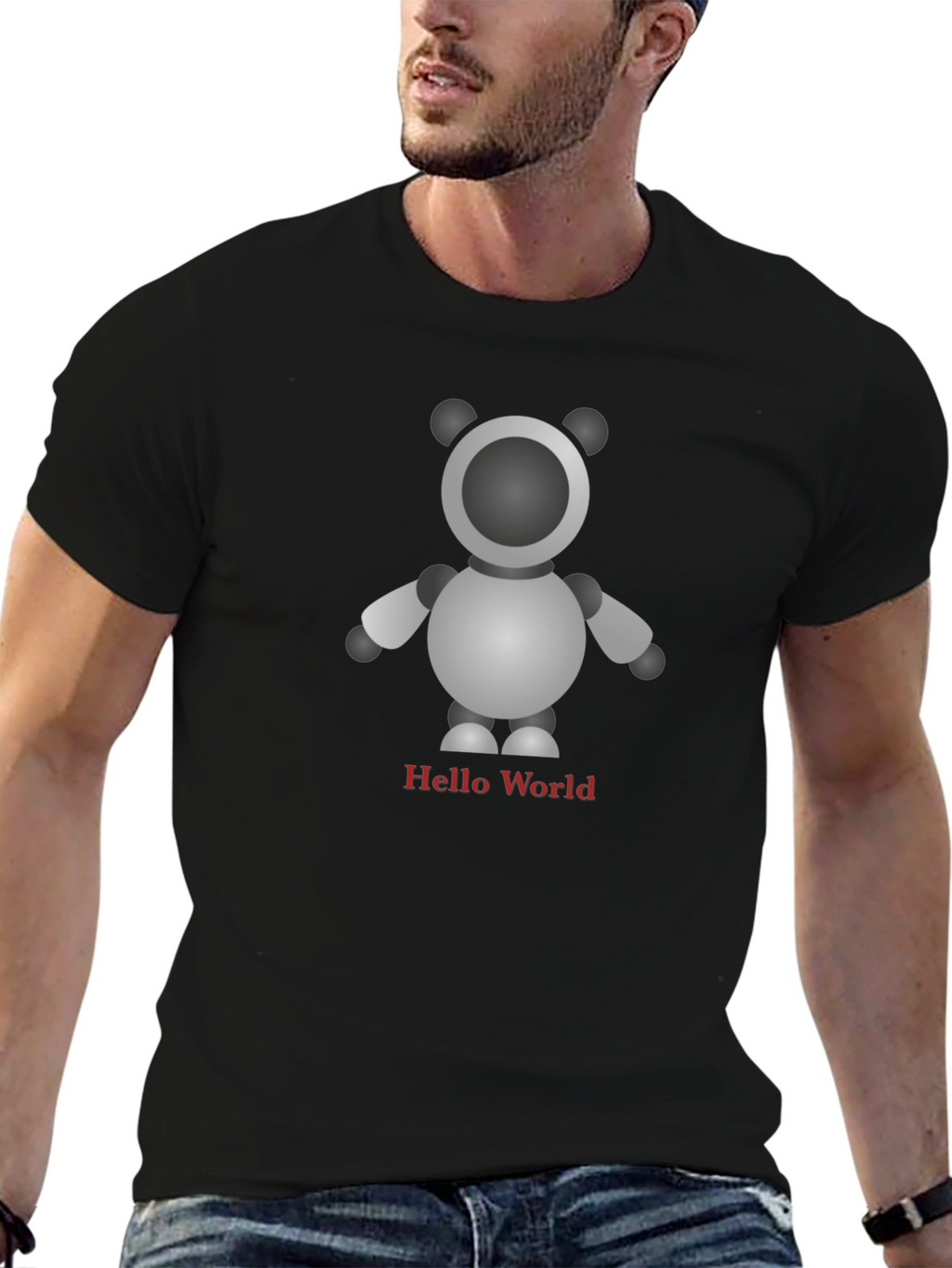 Robot Hello World Black T-Shirt