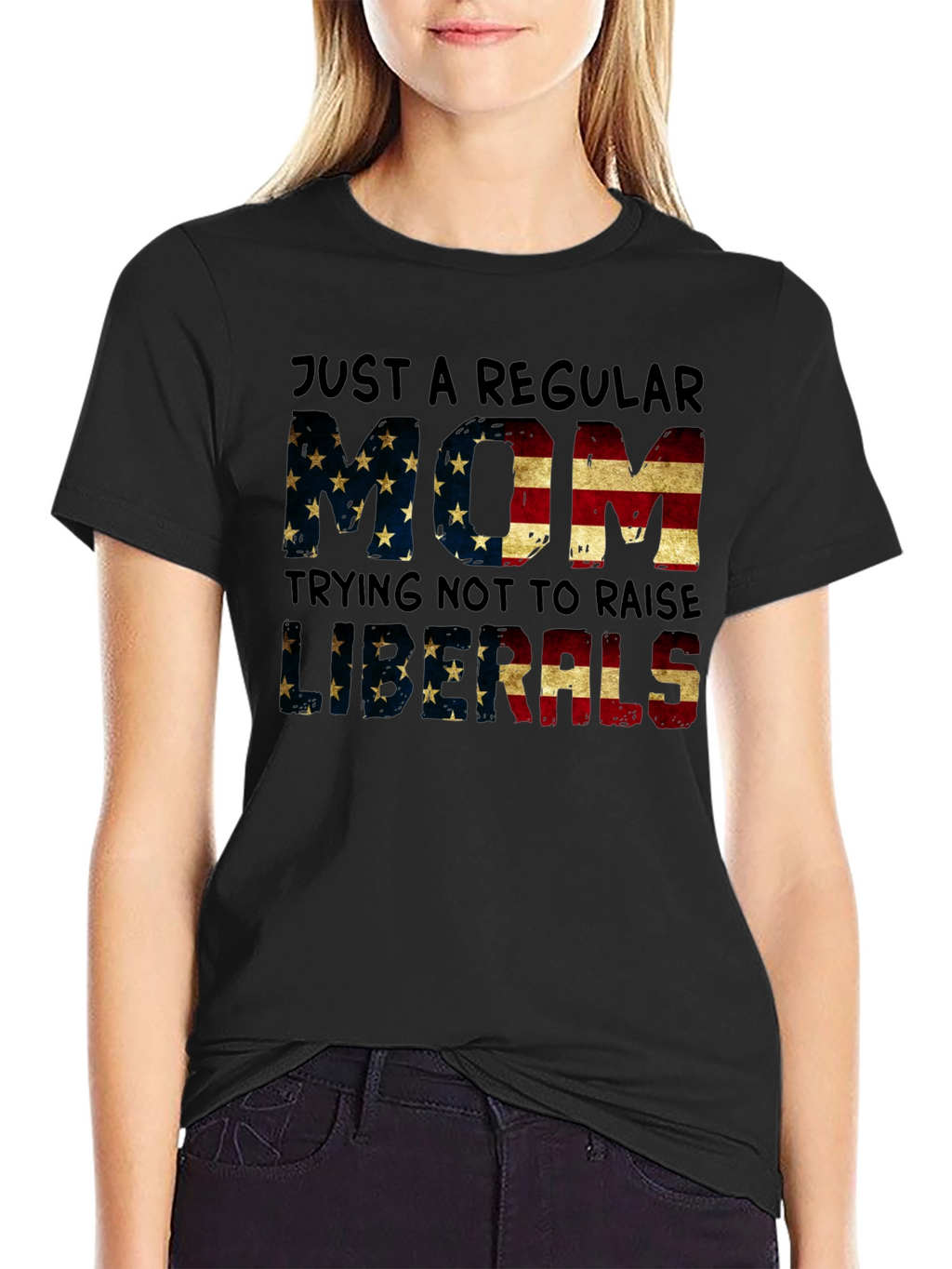 Regular Mom T-Shirt - American Flag Design