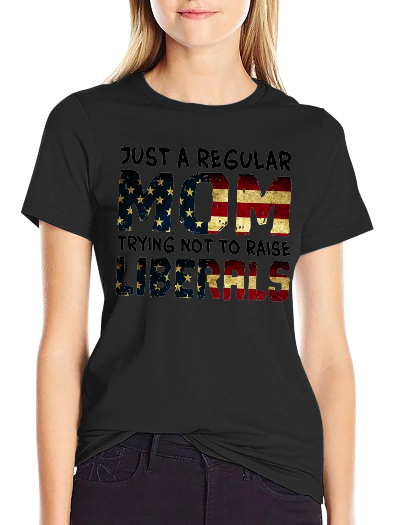 Regular Mom T-Shirt - American Flag Design