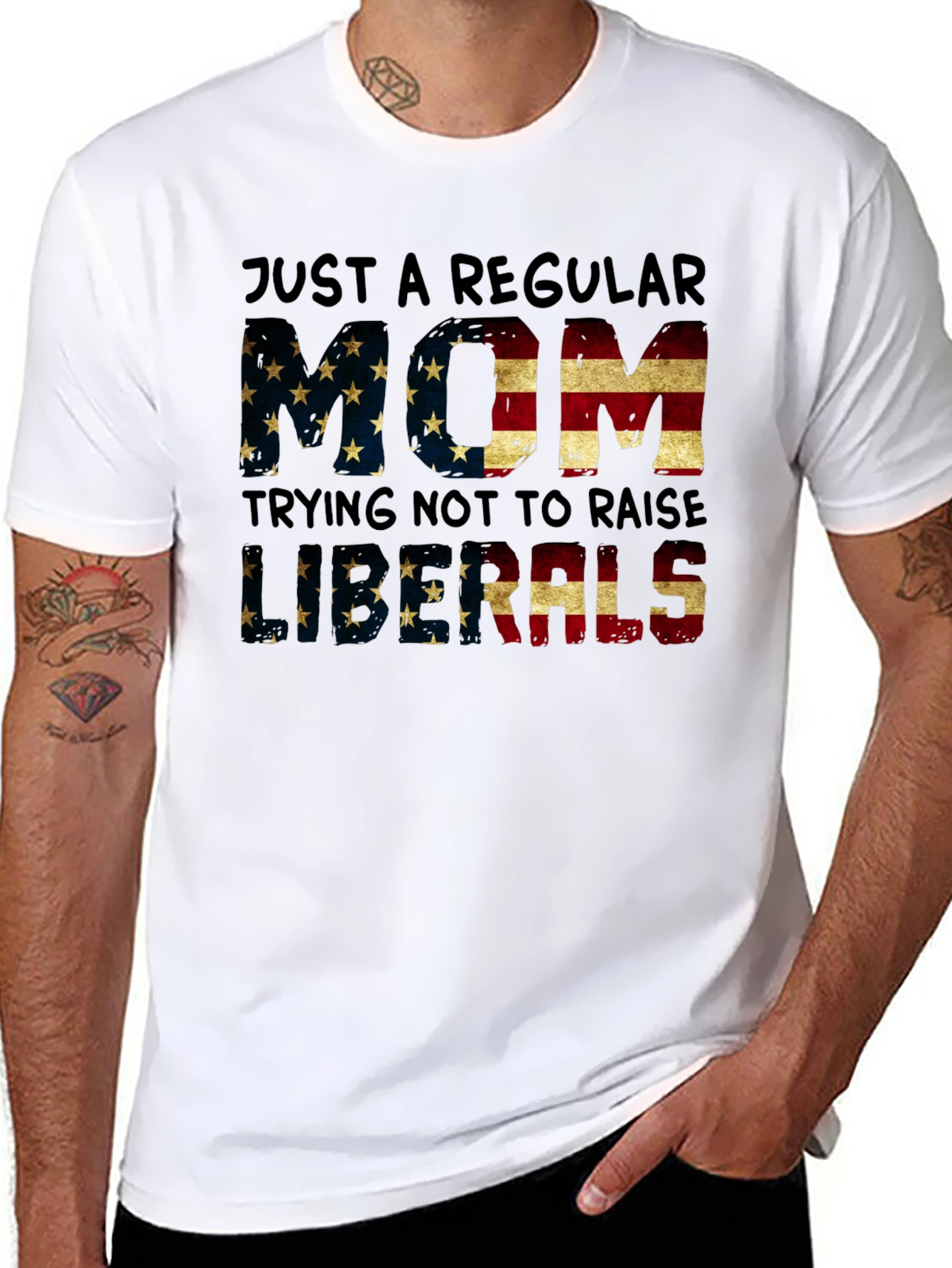 Regular Mom T-Shirt - American Flag Design