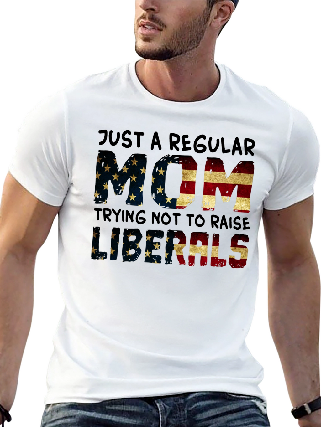 Regular Mom T-Shirt - American Flag Design