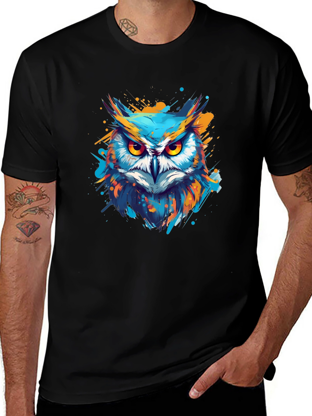 Stylish Owl Graphic Black T-Shirt