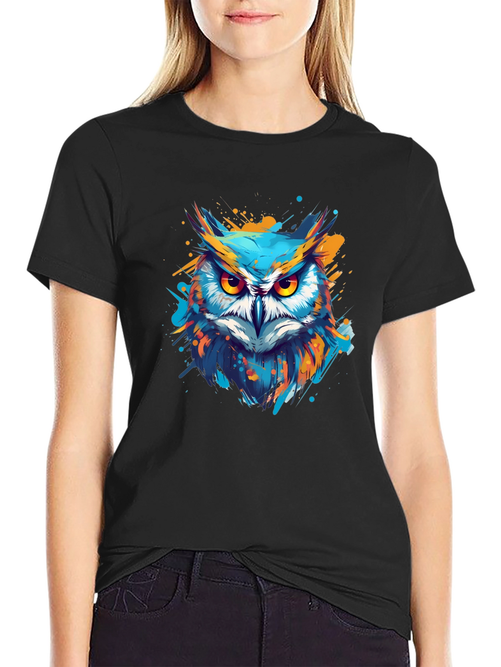 Stylish Owl Graphic Black T-Shirt