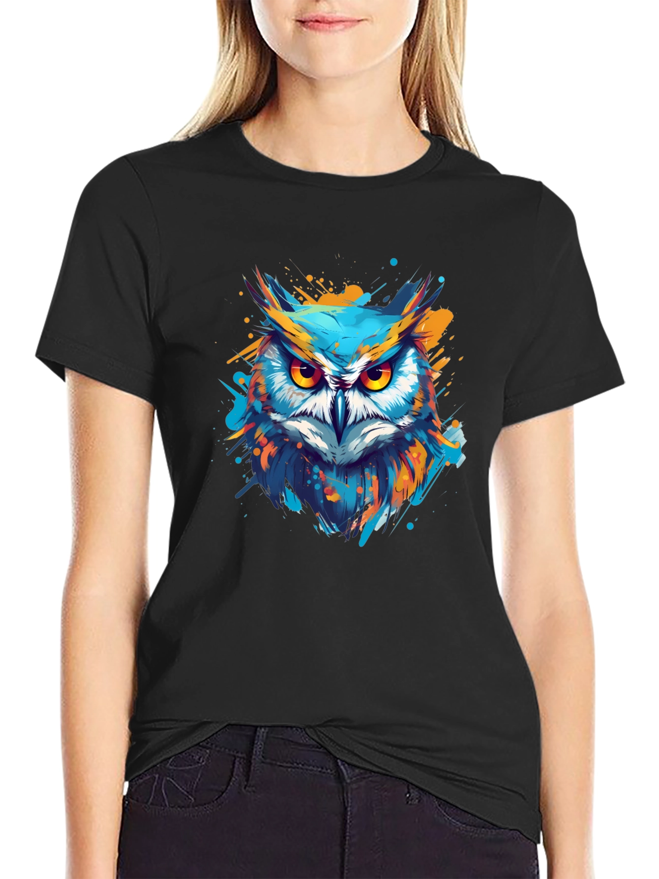 Stylish Owl Graphic Black T-Shirt