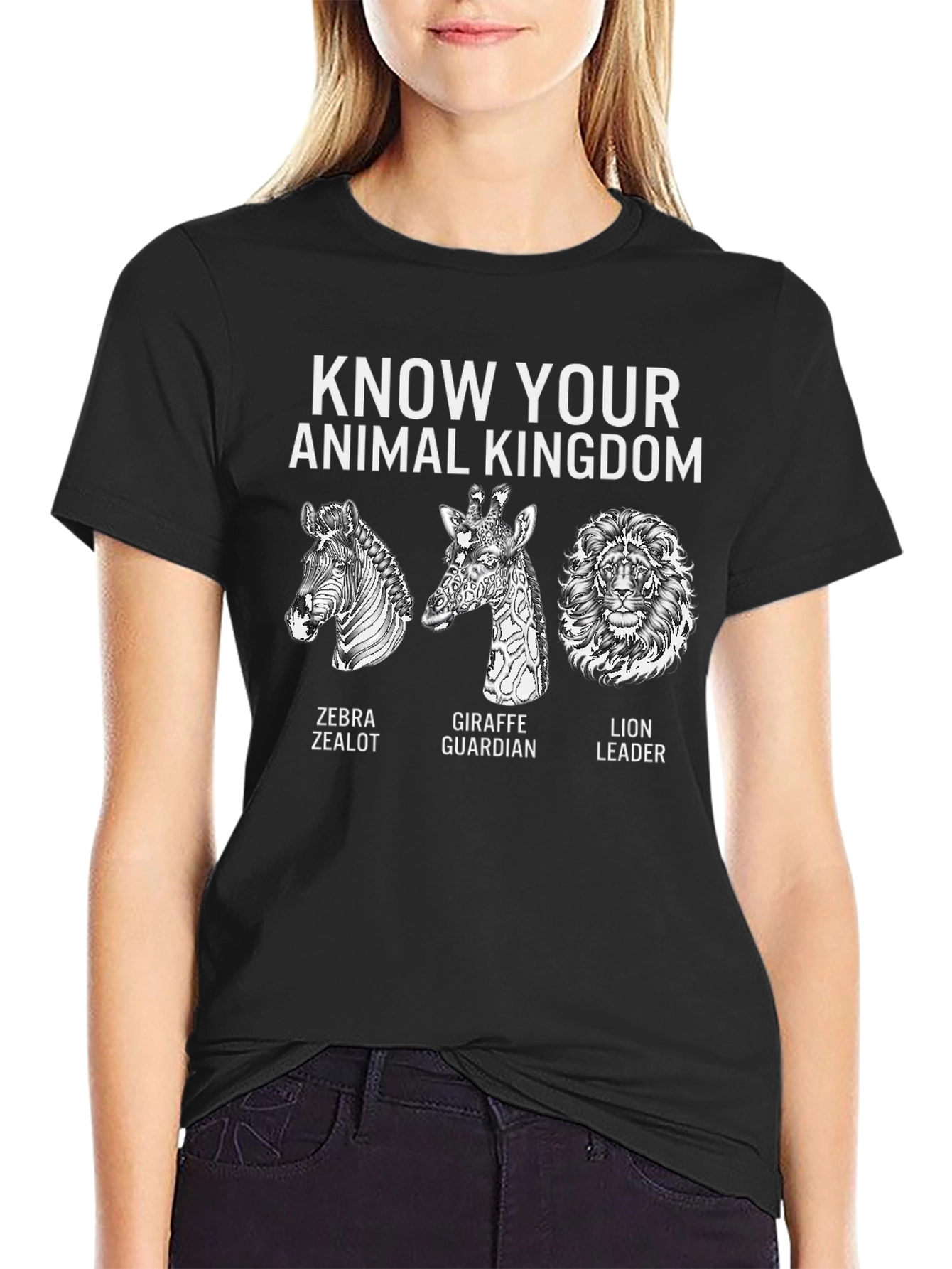 Animal Kingdom T-Shirt - Zebra Giraffe Lion Design