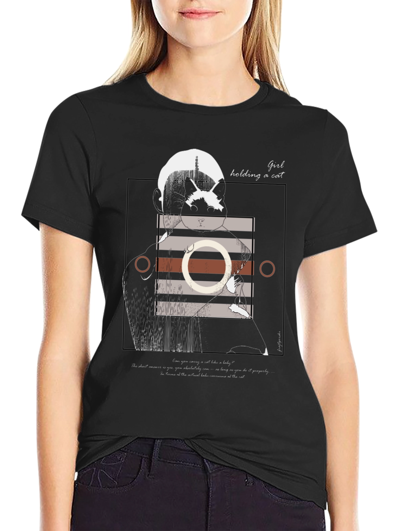 Graphic Tee: Girl Holding a Cat