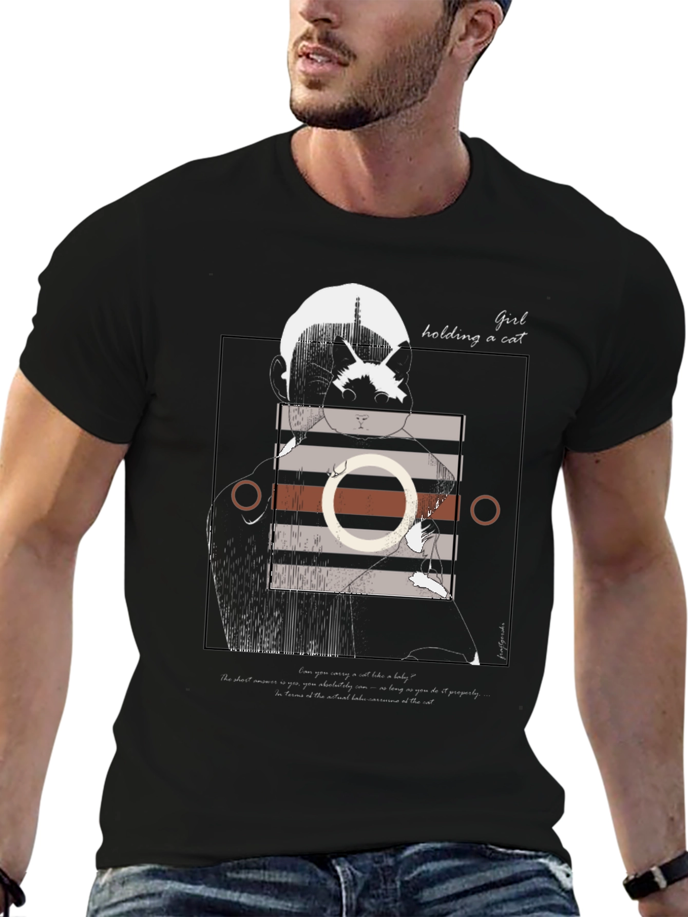 Graphic Tee: Girl Holding a Cat