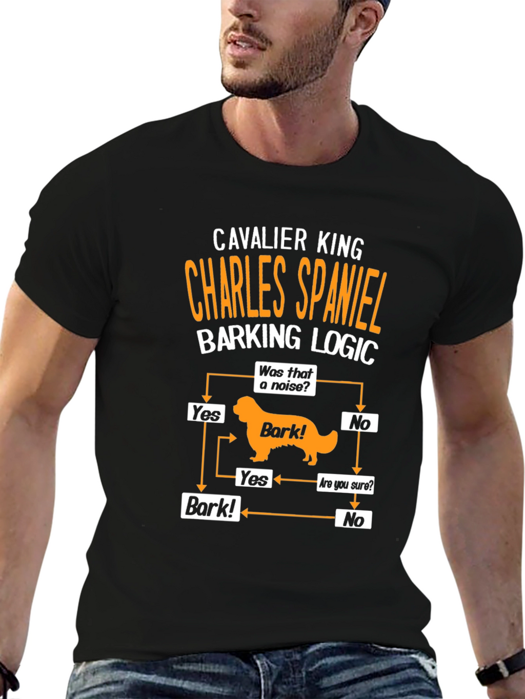 Cavalier King Charles Spaniel Barking Logic Black T-Shirt