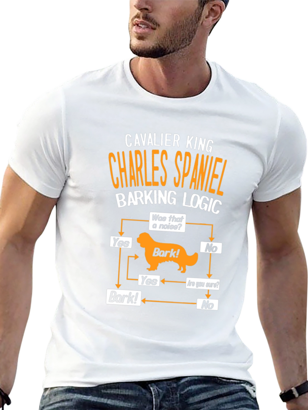 Cavalier King Charles Spaniel Barking Logic Black T-Shirt