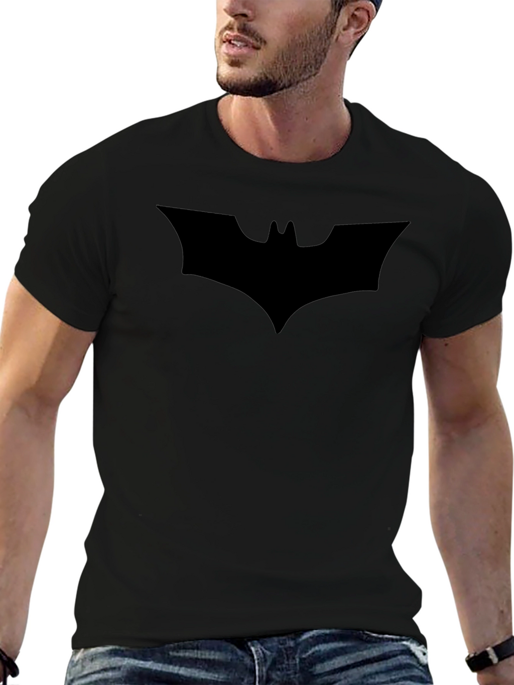 Mens Black Batman Logo T-Shirt