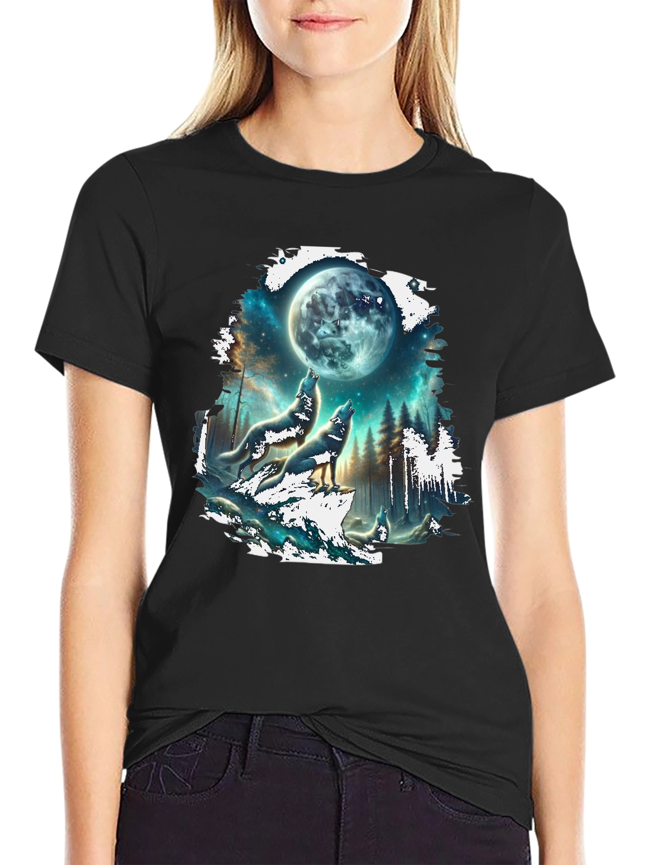 Wolf Moon T-Shirt - Black Graphic Tee