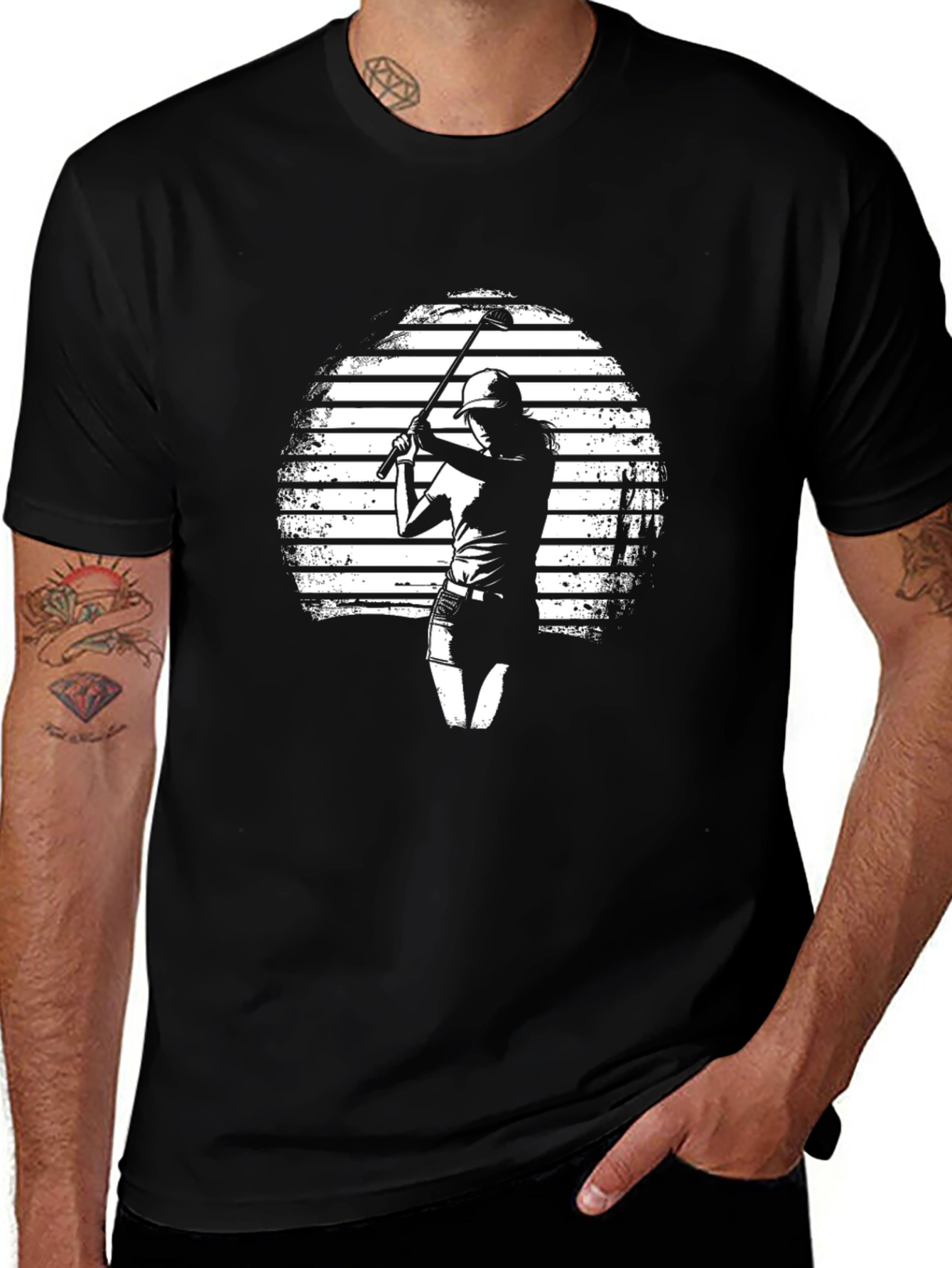 Golf Silhouette Graphic Tee - Black Casual T-Shirt