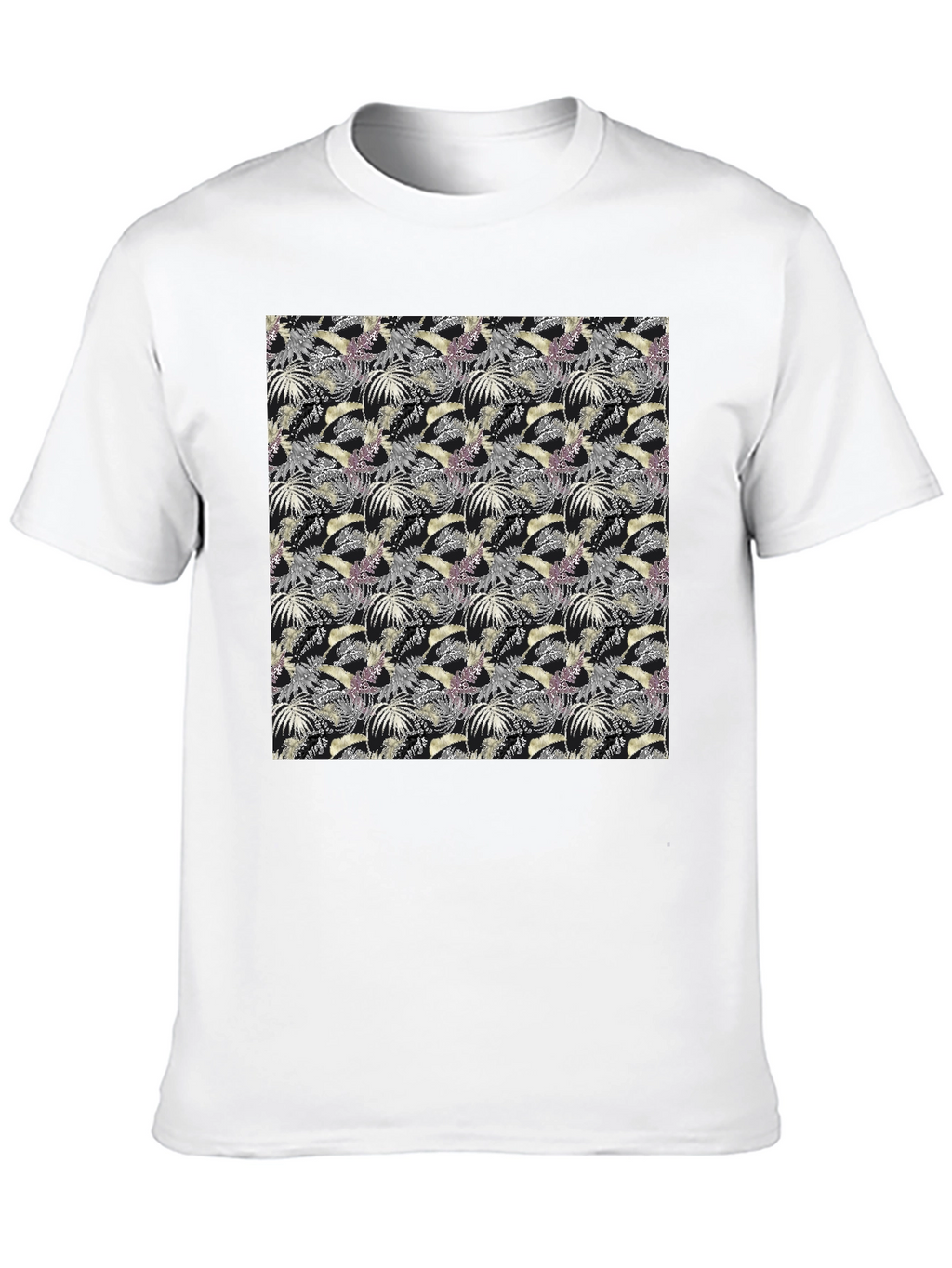 Tropical Leaves Pattern Black T-Shirt
