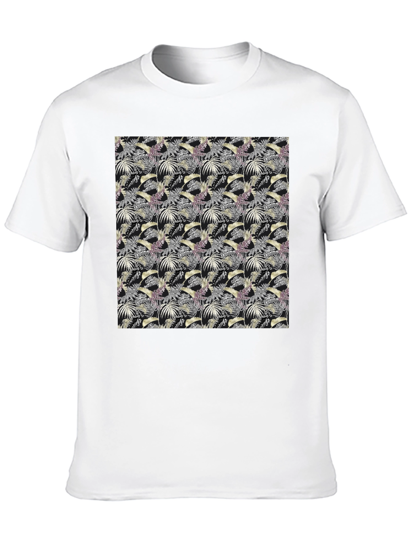 Tropical Leaves Pattern Black T-Shirt