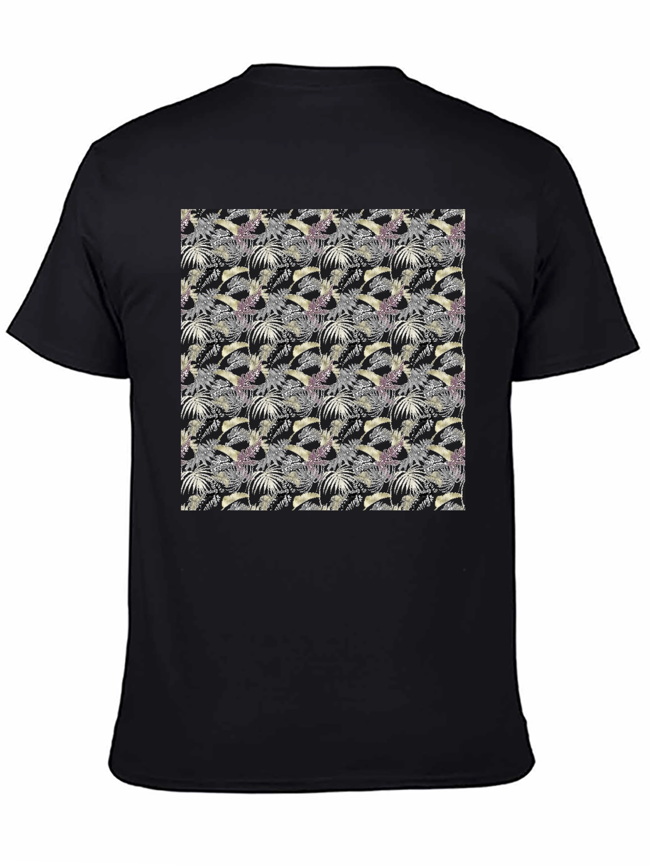 Tropical Leaves Pattern Black T-Shirt