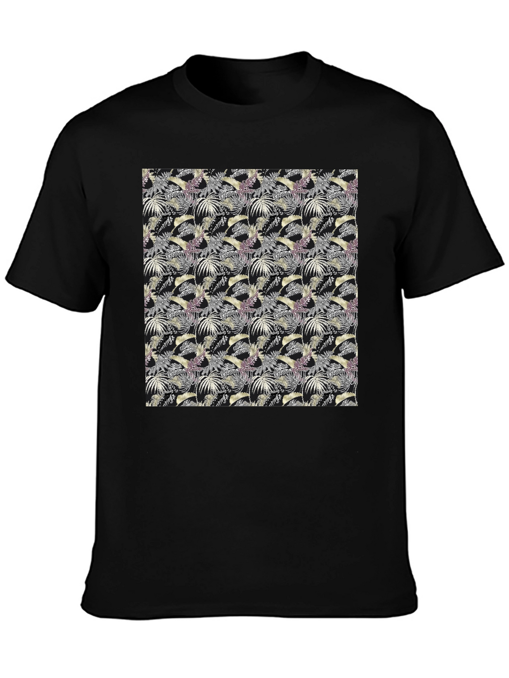 Tropical Leaves Pattern Black T-Shirt