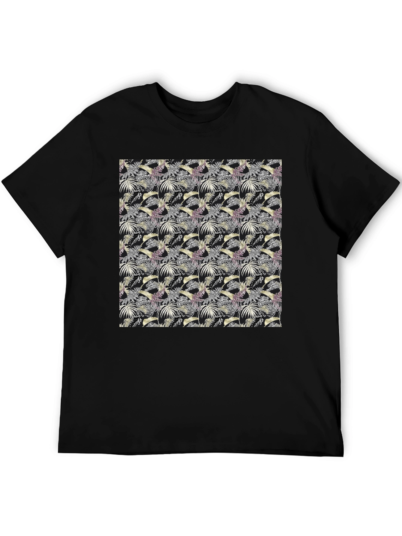 Tropical Leaves Pattern Black T-Shirt