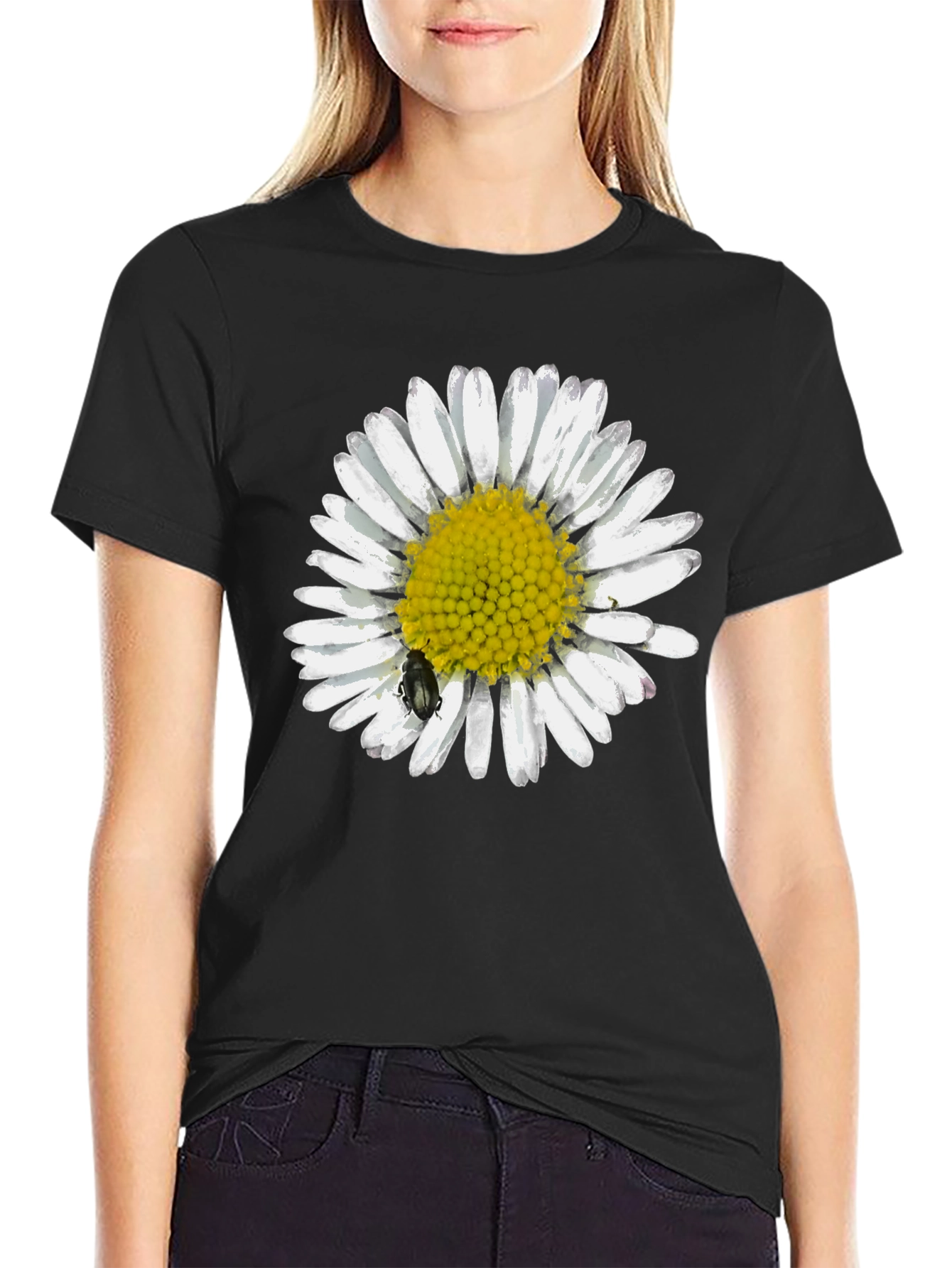 Daisy Graphic Tee - Black Casual T-Shirt