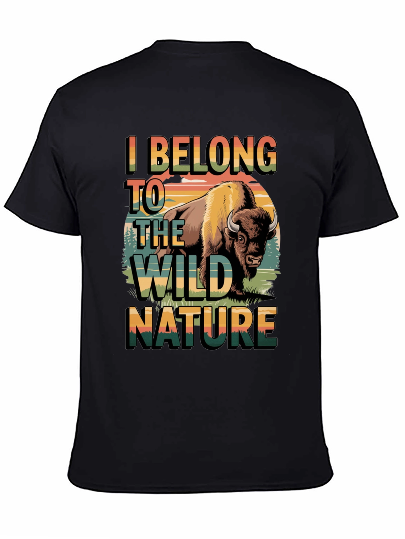 Wild Nature Bison Graphic Tee - Mens Black T-Shirt