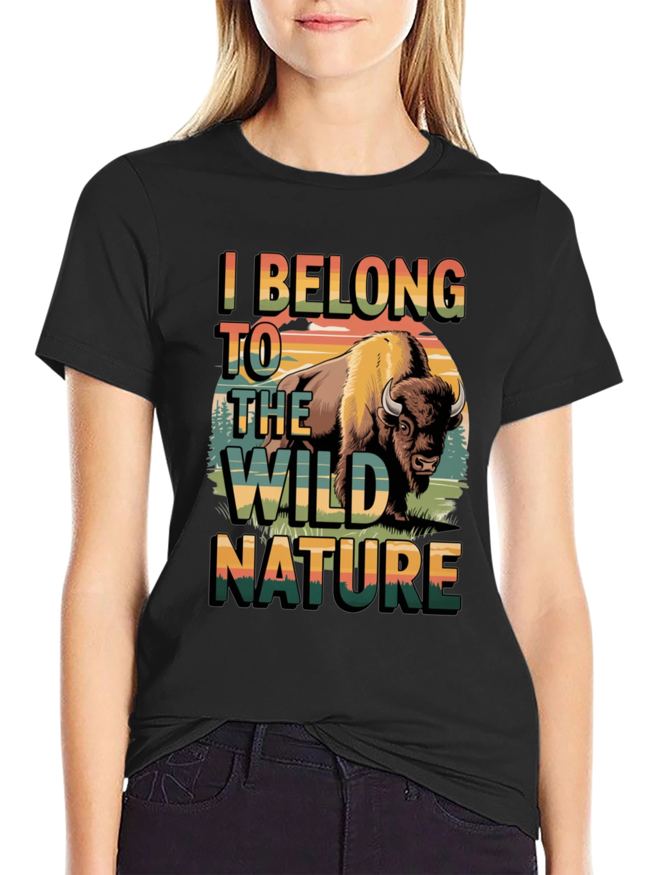 Wild Nature Bison Graphic Tee - Mens Black T-Shirt