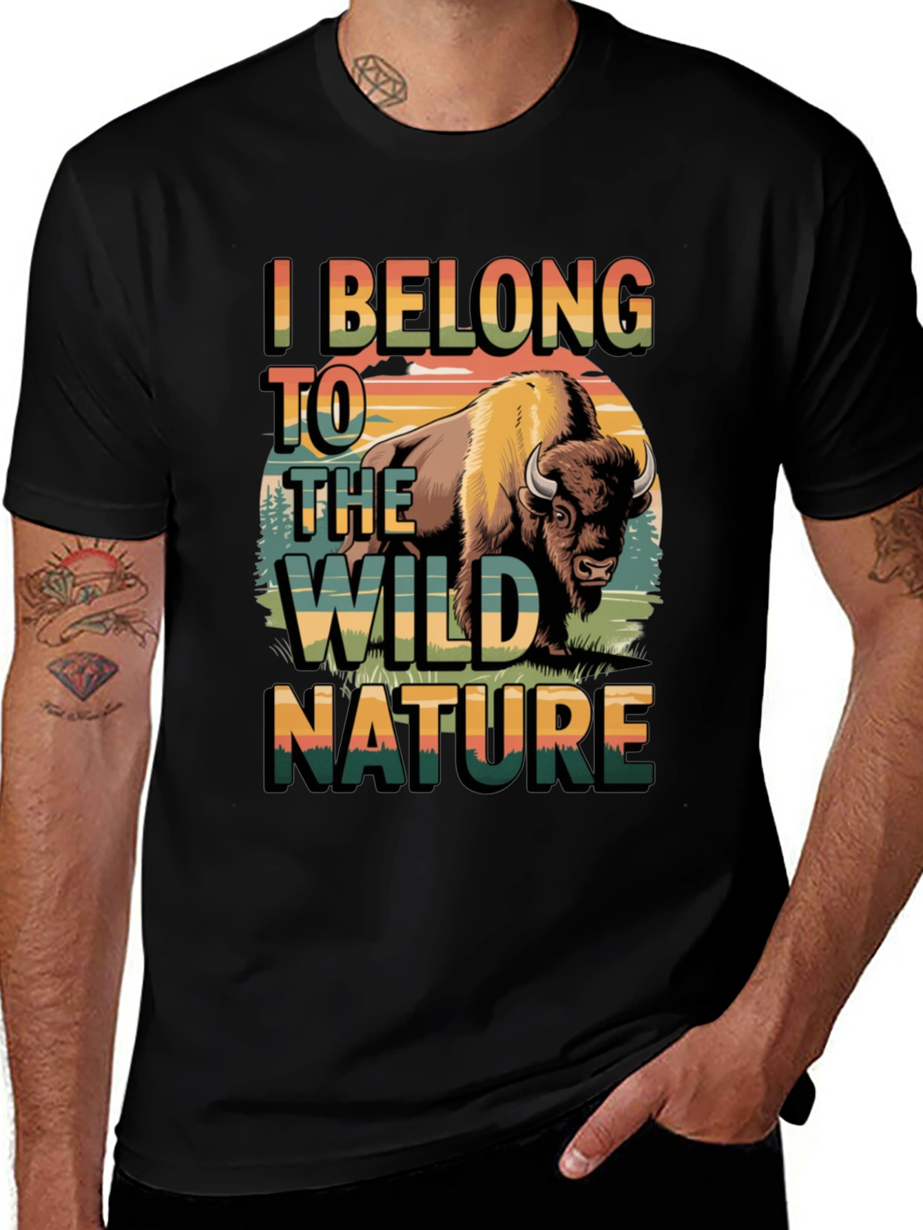 Wild Nature Bison Graphic Tee - Mens Black T-Shirt