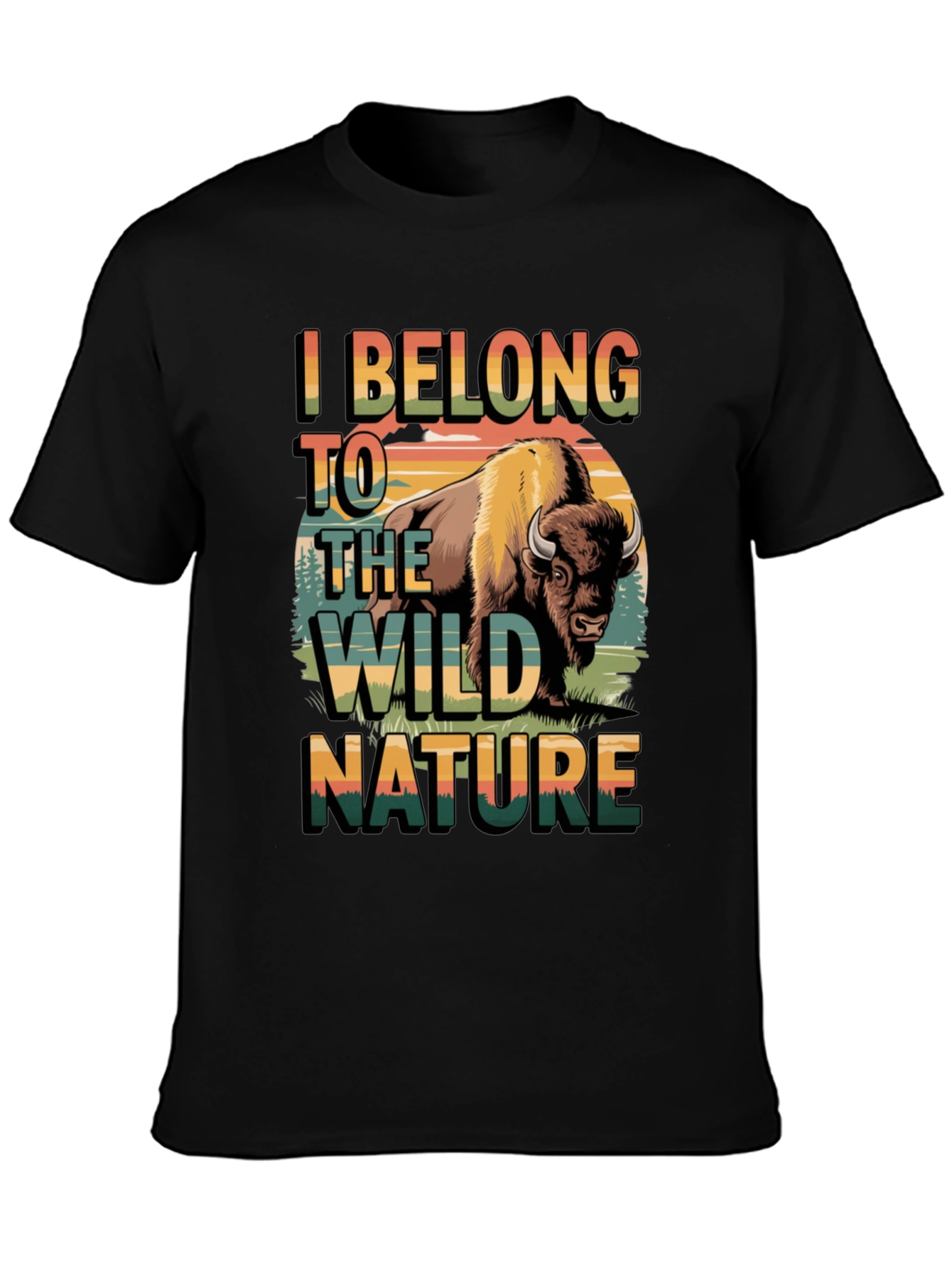 Wild Nature Bison Graphic Tee - Mens Black T-Shirt