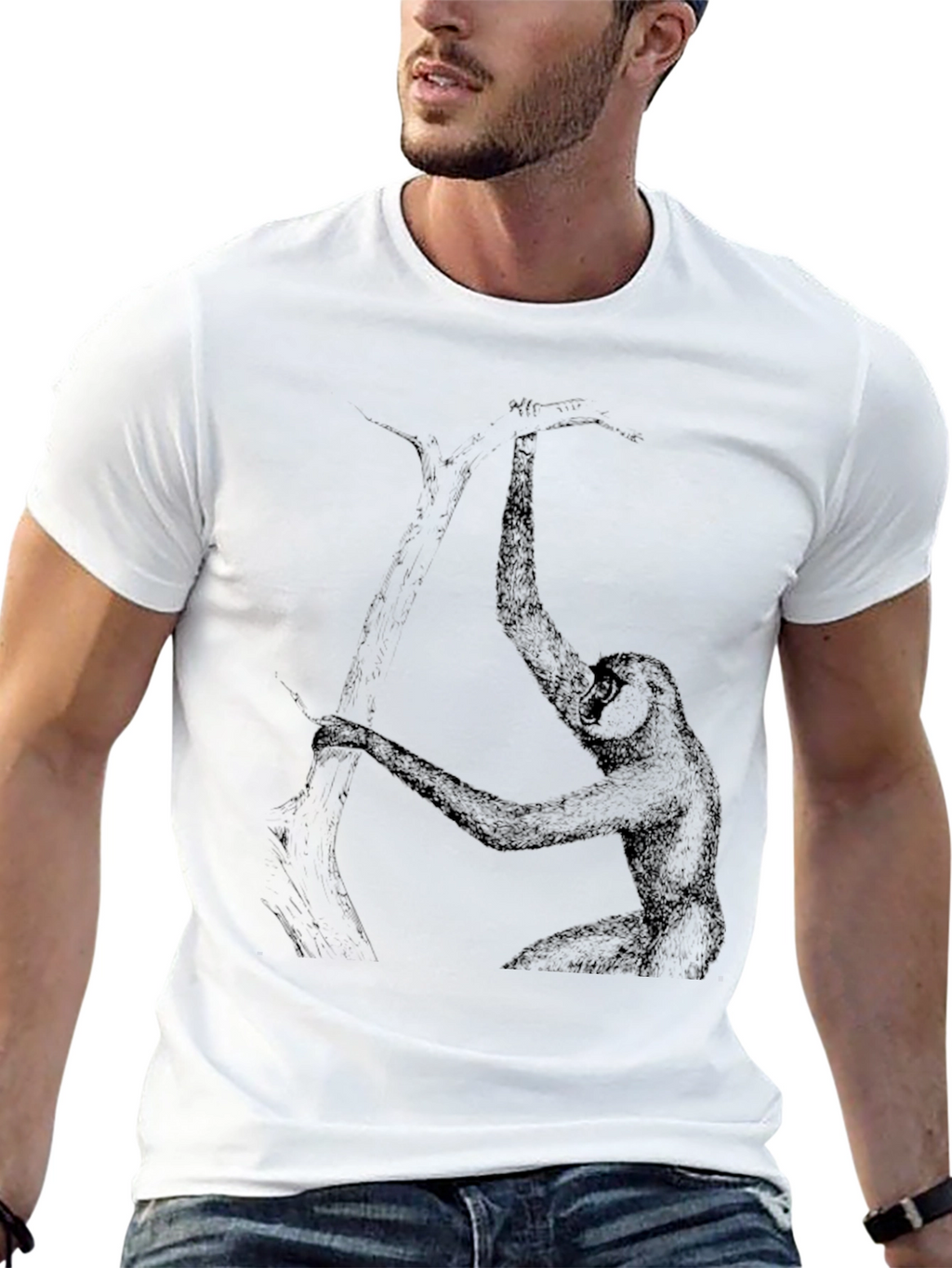 Gibbon Graphic Tee - Black Cotton T-Shirt