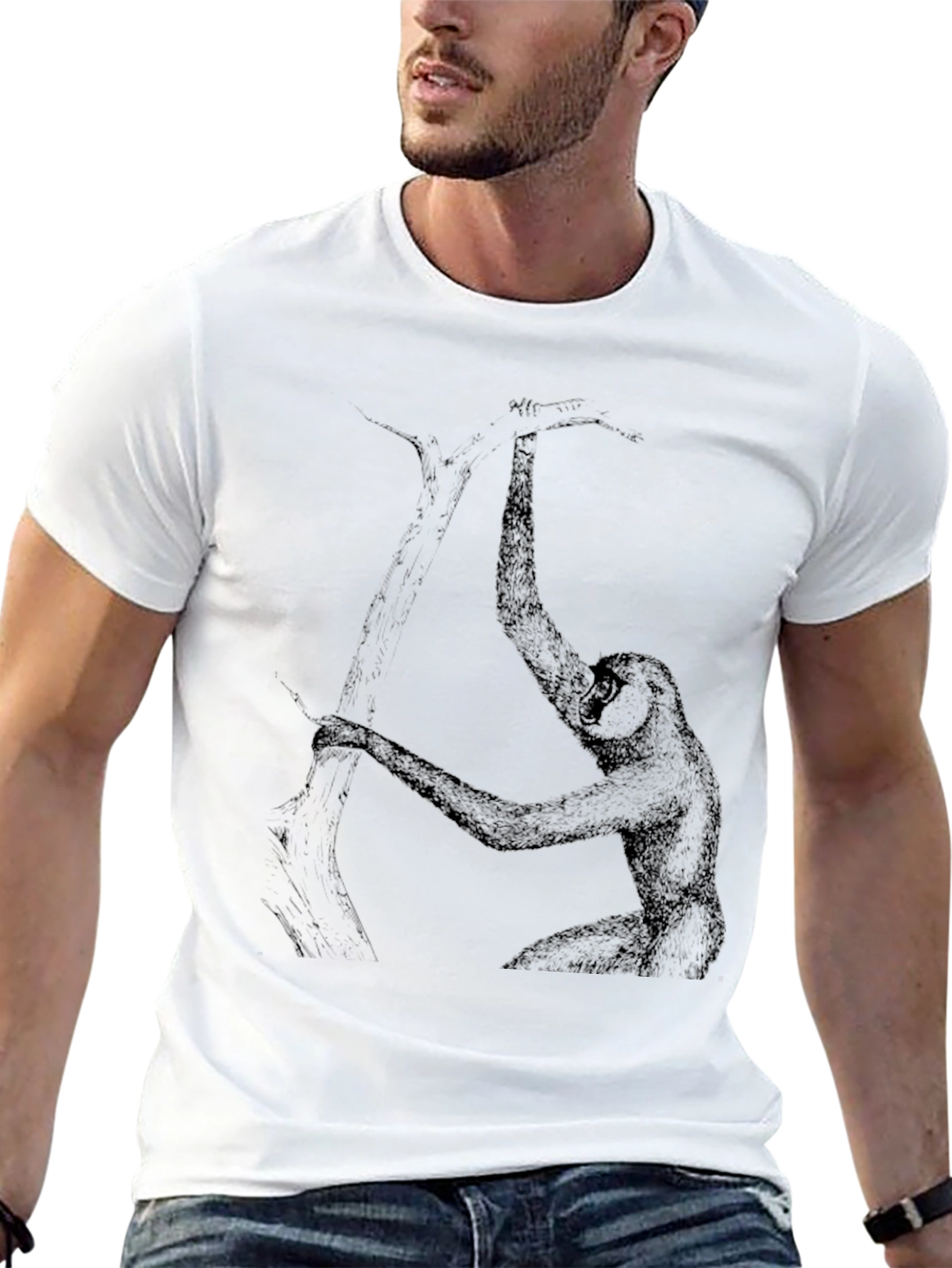 Gibbon Graphic Tee - Black Cotton T-Shirt