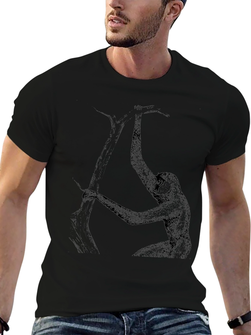 Gibbon Graphic Tee - Black Cotton T-Shirt