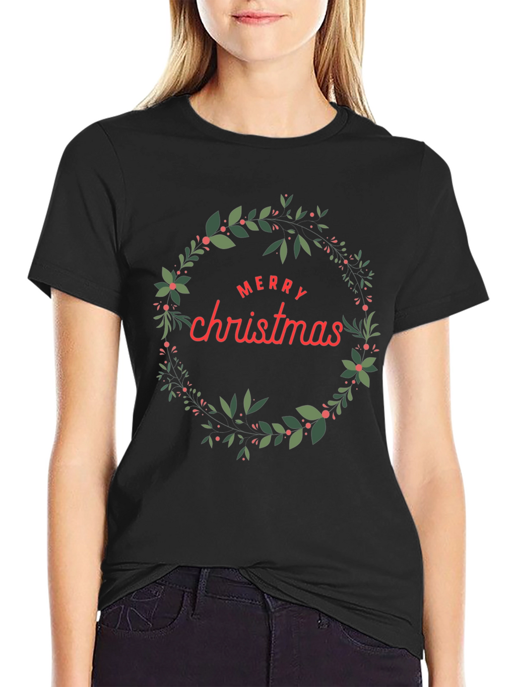 Festive Merry Christmas Wreath Graphic Tee