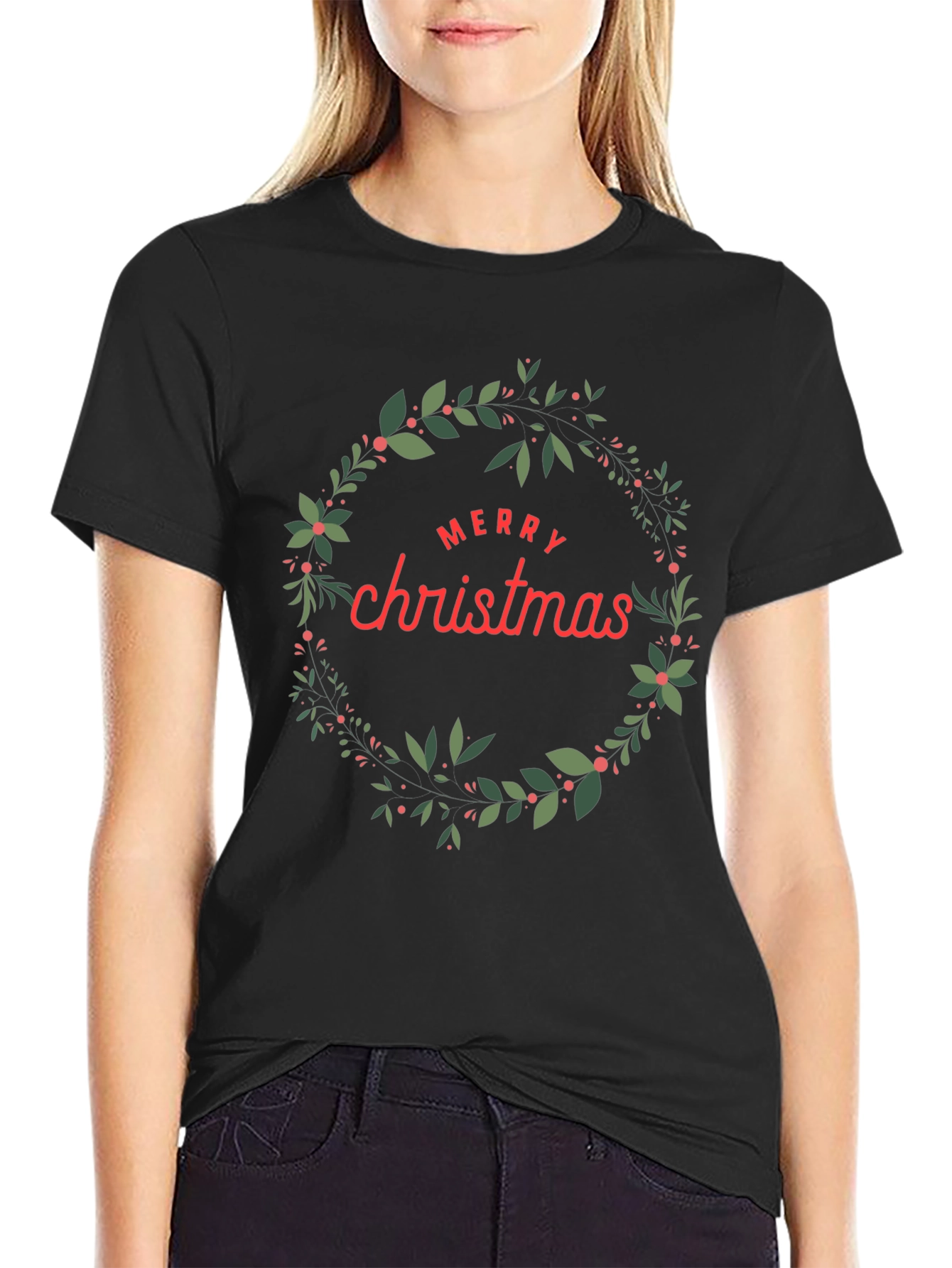 Festive Merry Christmas Wreath Graphic Tee