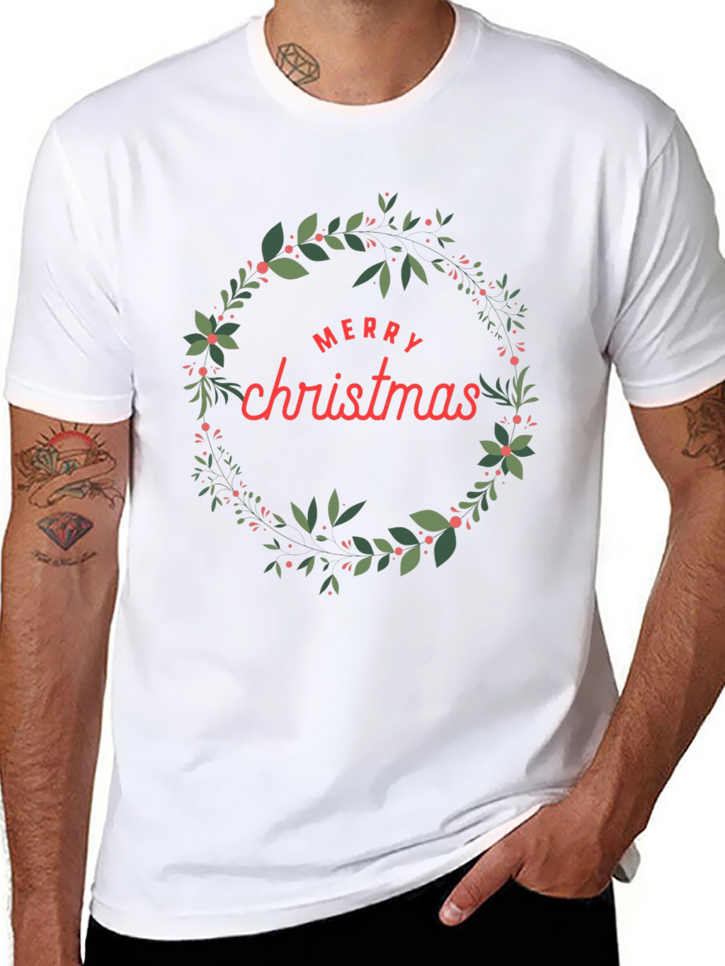 Festive Merry Christmas Wreath Graphic Tee