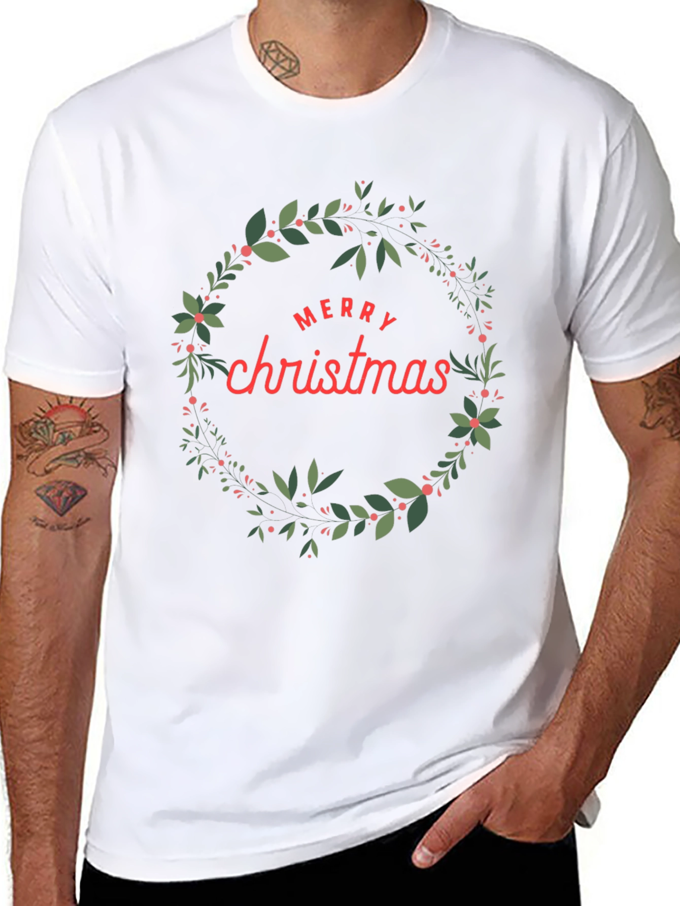 Festive Merry Christmas Wreath Graphic Tee
