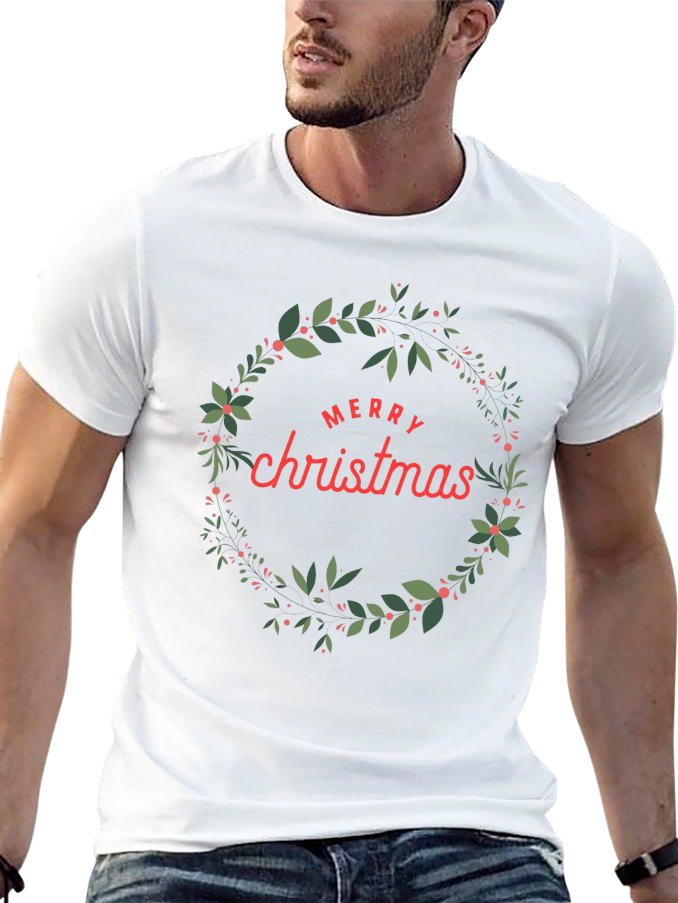 Festive Merry Christmas Wreath Graphic Tee