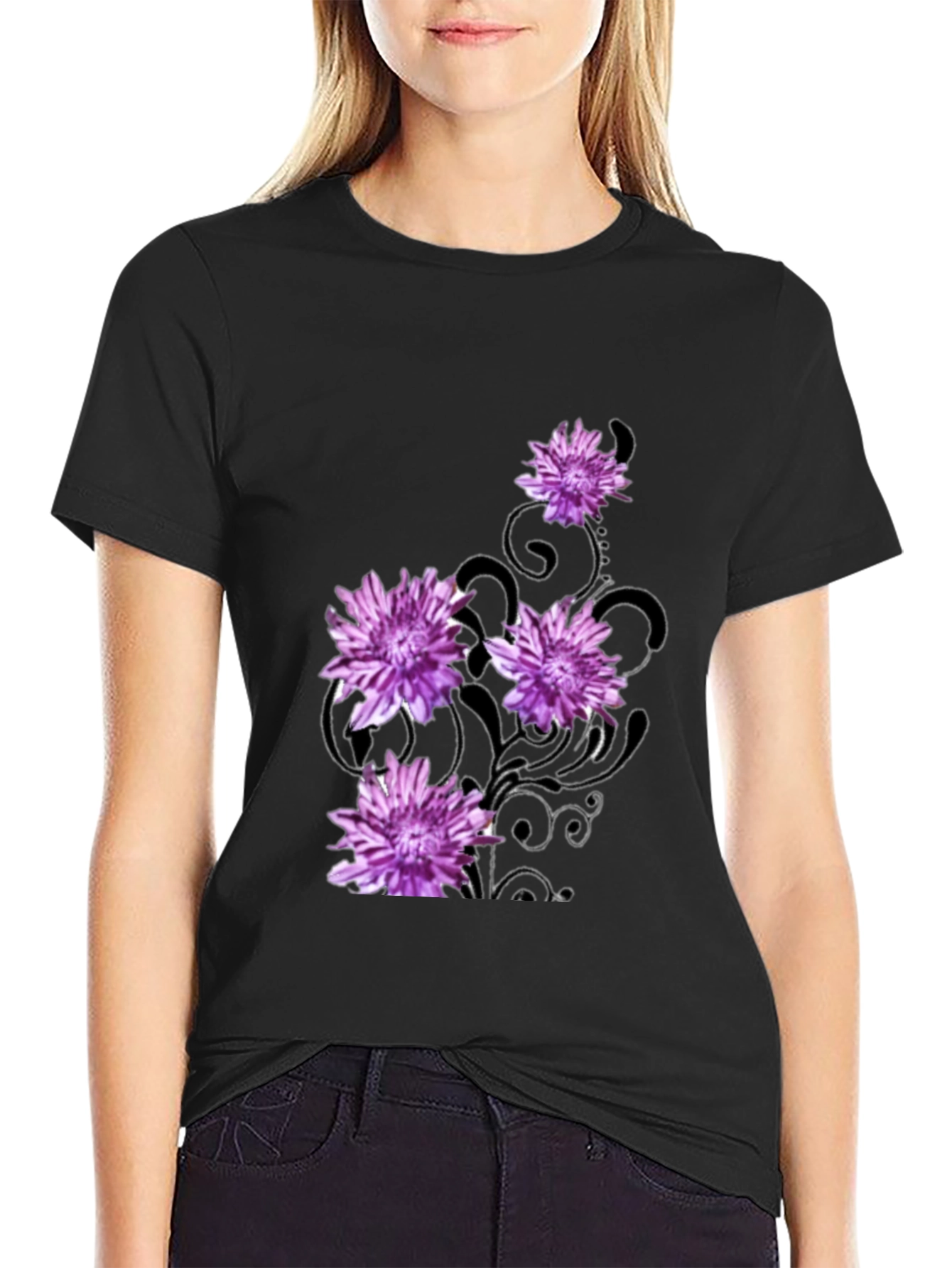 Floral Print Black T-Shirt for Men