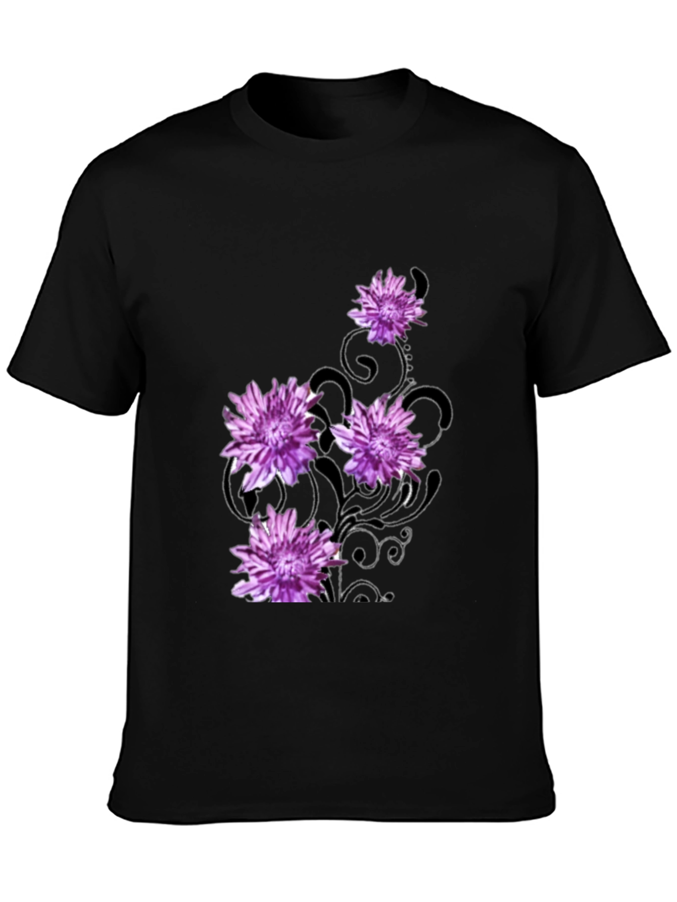 Floral Print Black T-Shirt for Men
